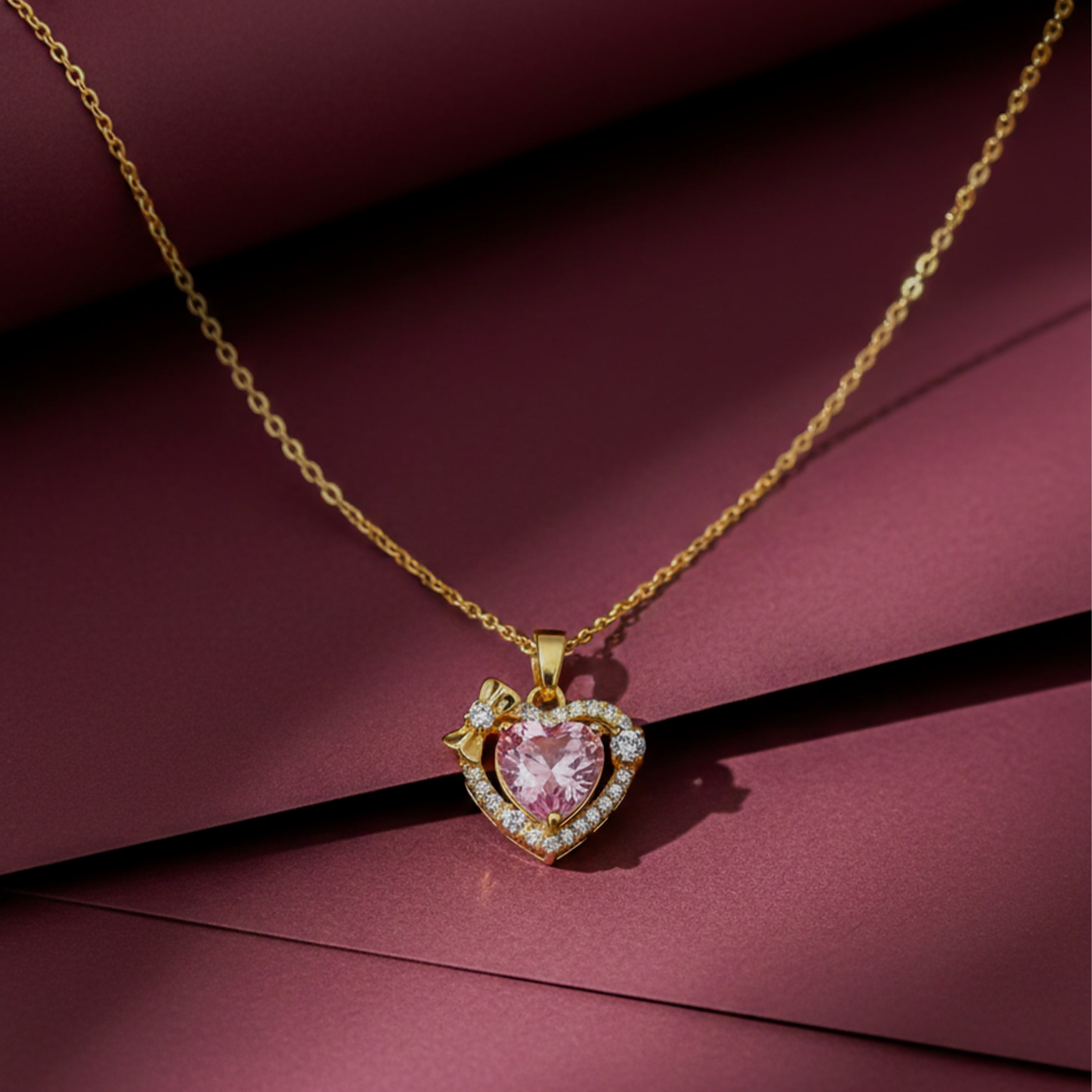 Pink Heart Crystal Women Neckless GWN -79