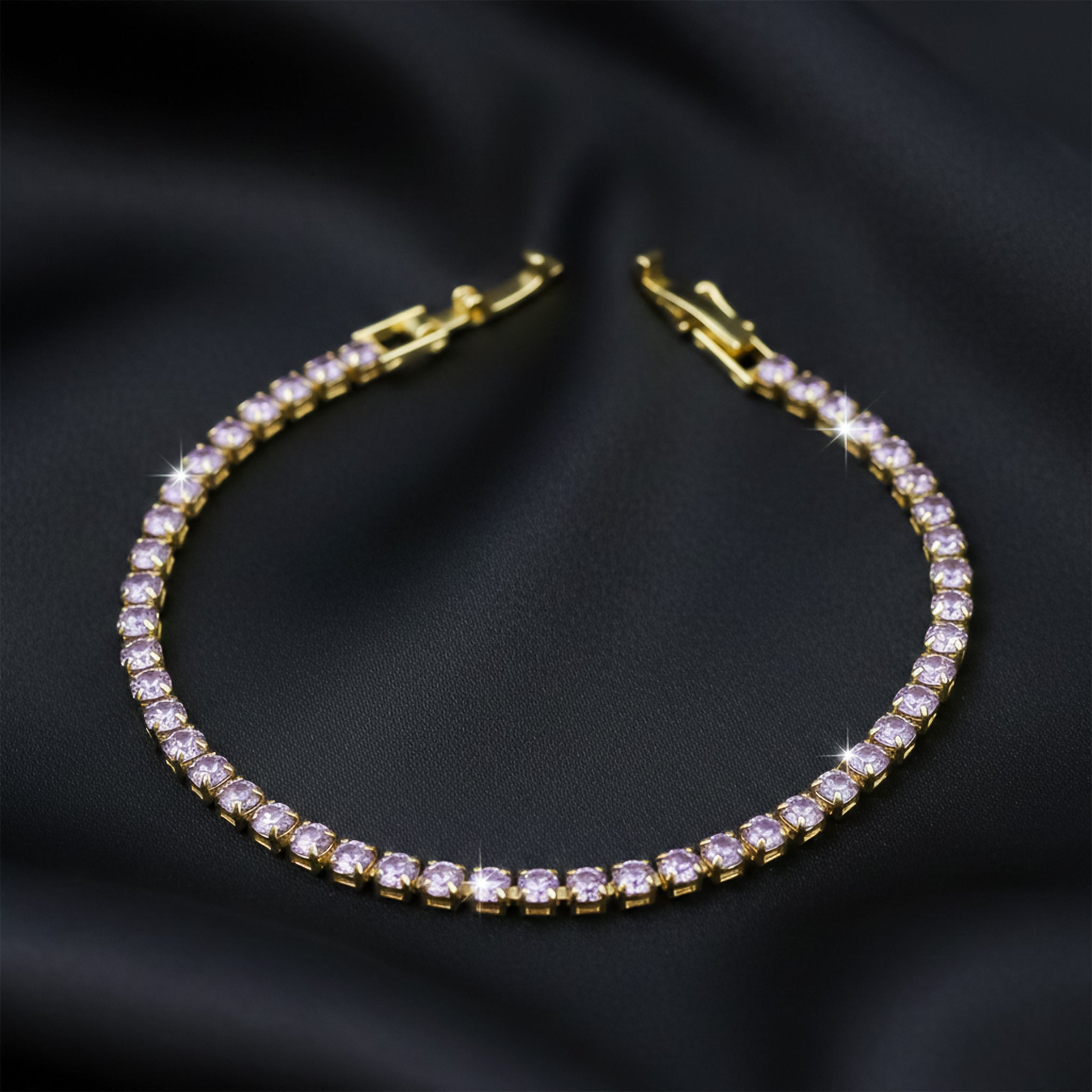 Golden Lavender Crystal Tennis Bracelet GWB -55