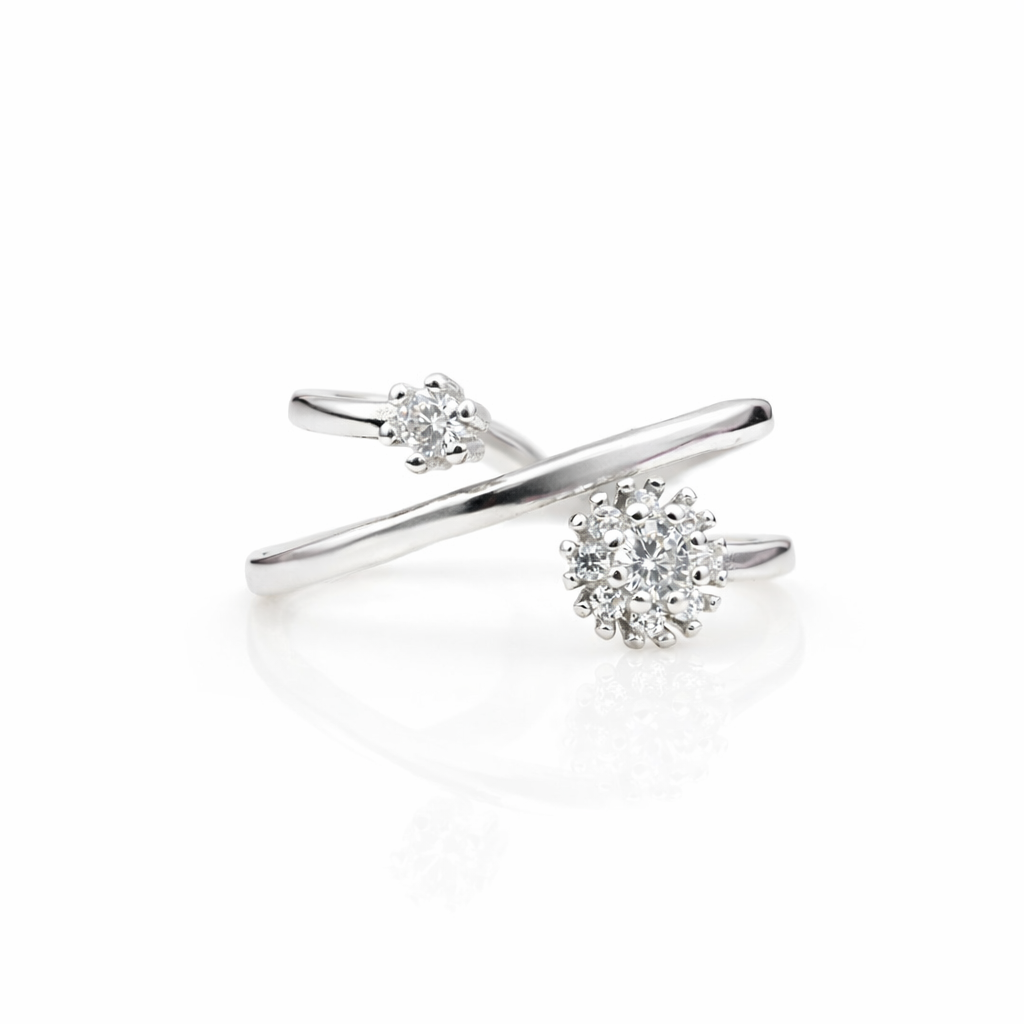 Silver Dual Flower Open Ring GWR -86