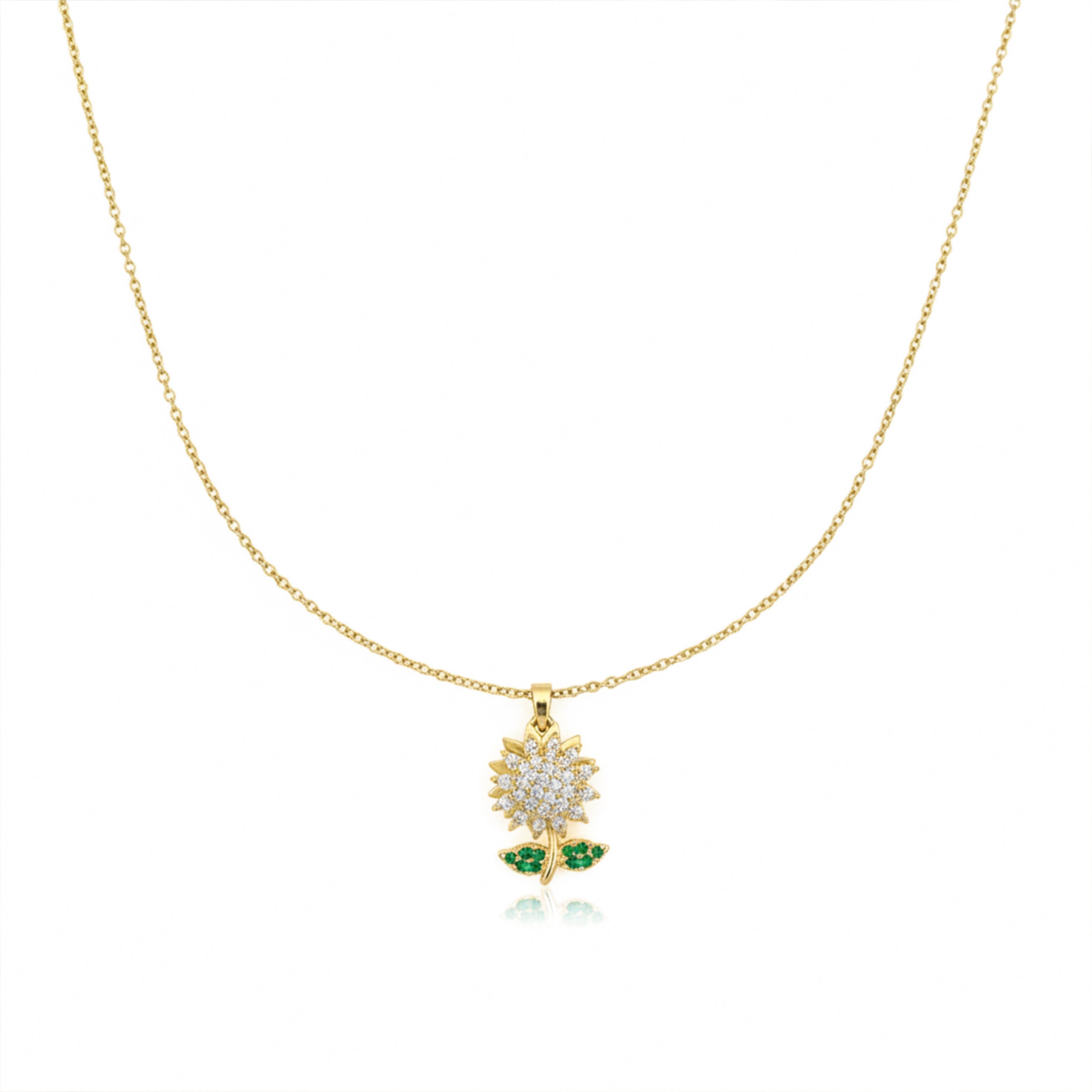 olden Bloom Floral Pendant Necklace with Green Leaf Accents GWN -99