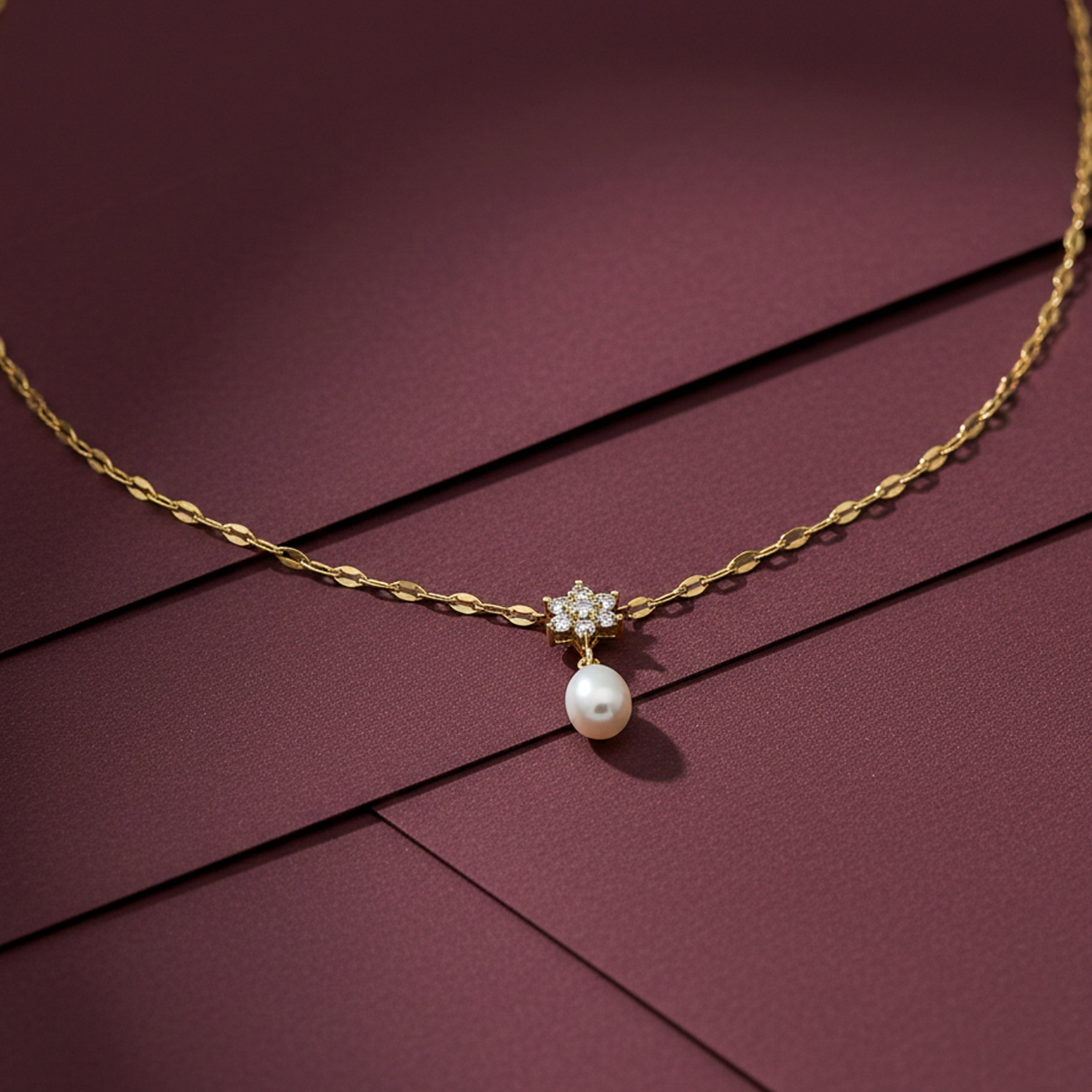 Golden Floral Pearl Drop Necklace GWN -37