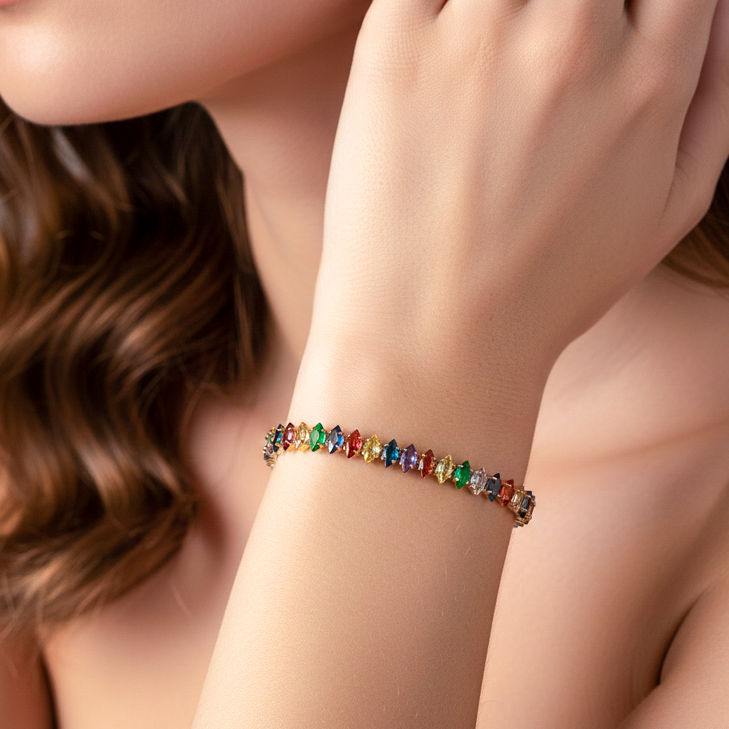 Rainbow Marquise Tennis Bracelet GWB -133