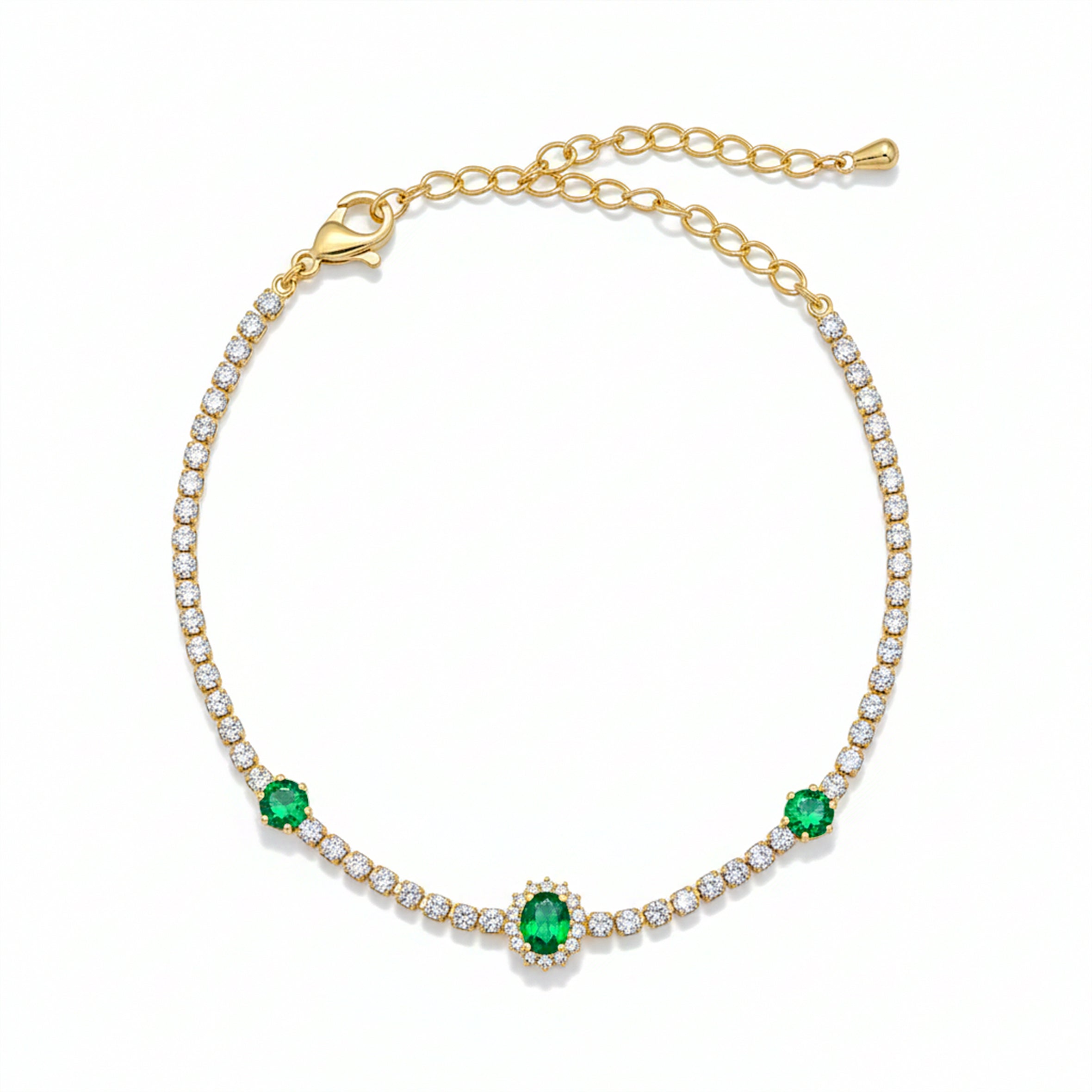 Gold Emerald Halo Tennis Bracelet GWB -104