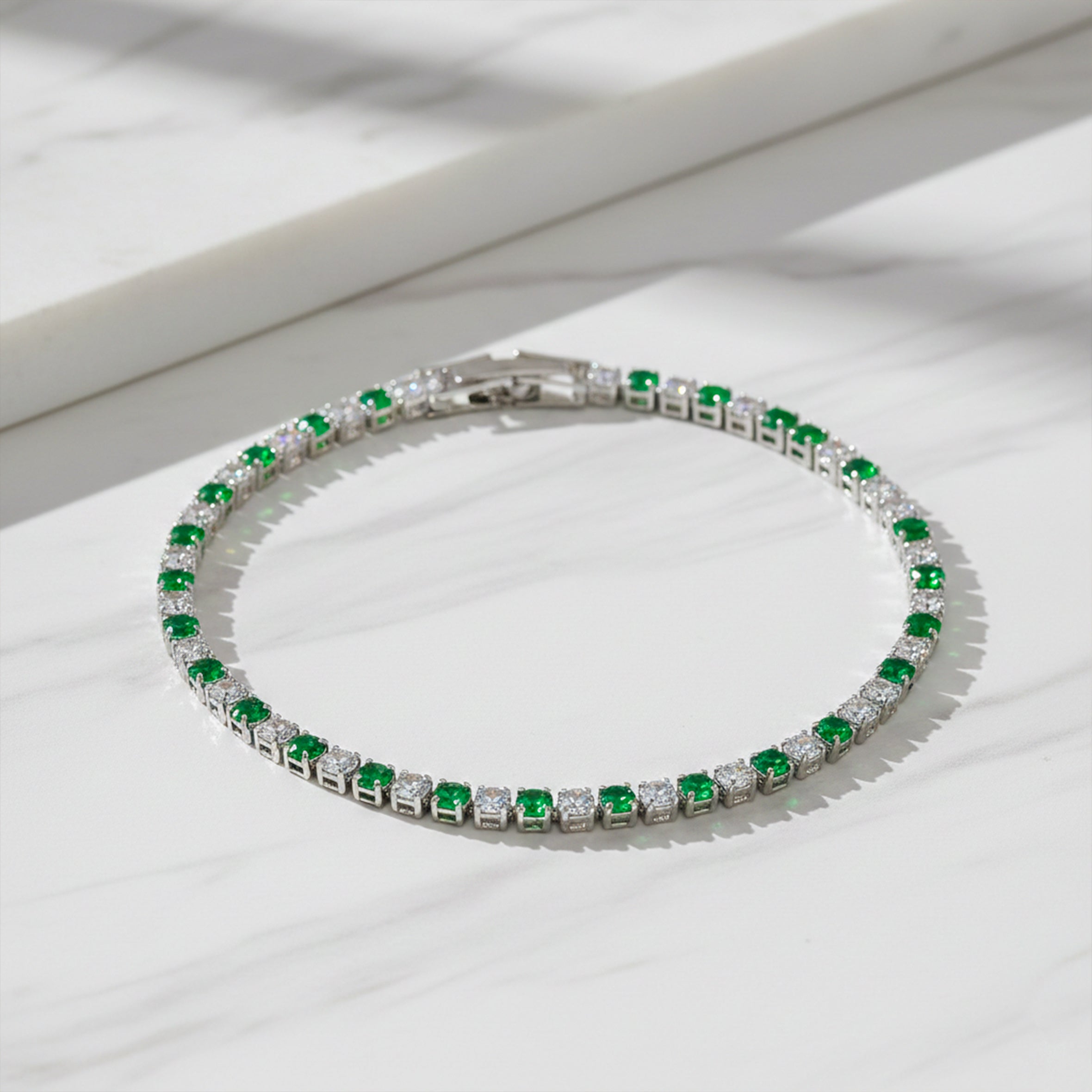 Emerald & Diamond Alternating Tennis Bracelet GWB -61