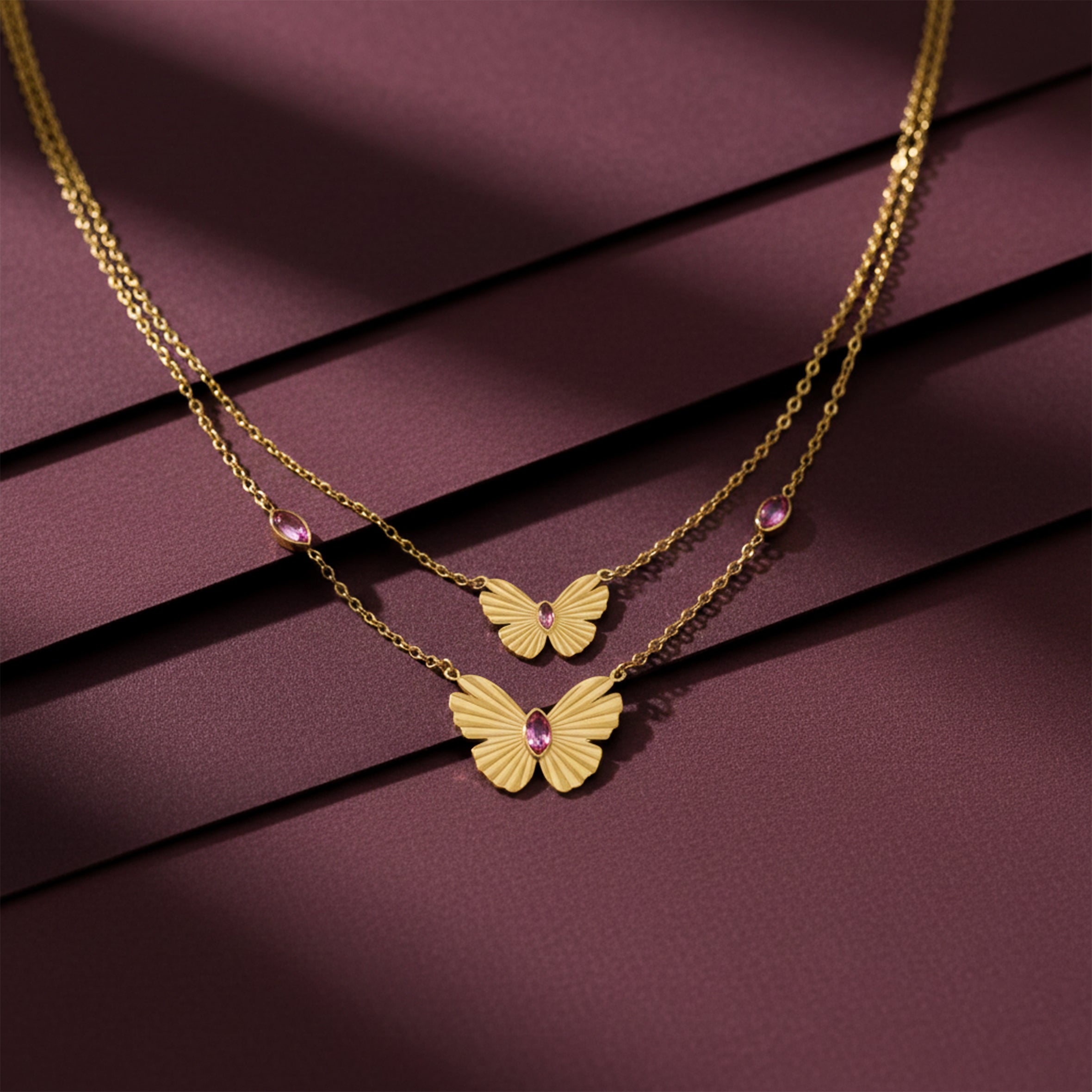 Double-Layered Golden Butterfly Women Neckless GWN -113