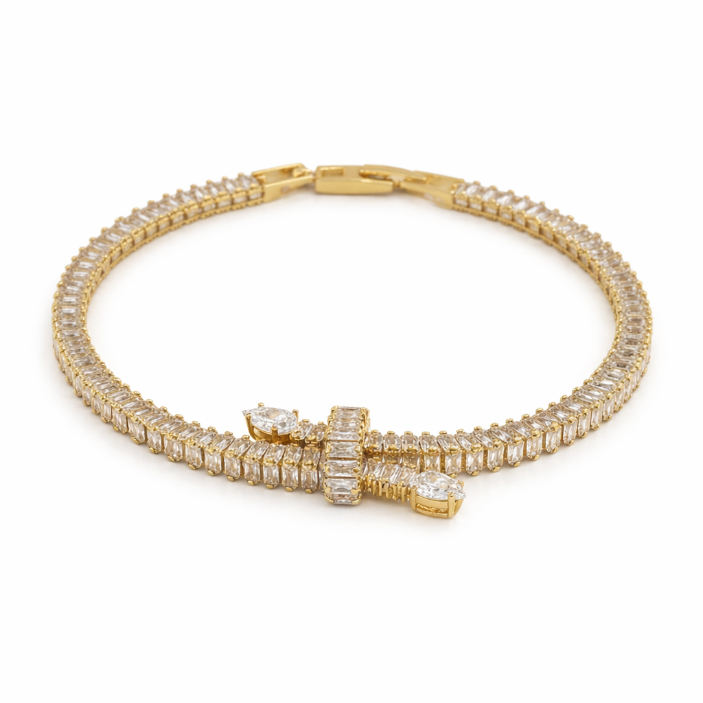 Golden Baguette Bow Tennis Bracelet GWB -127