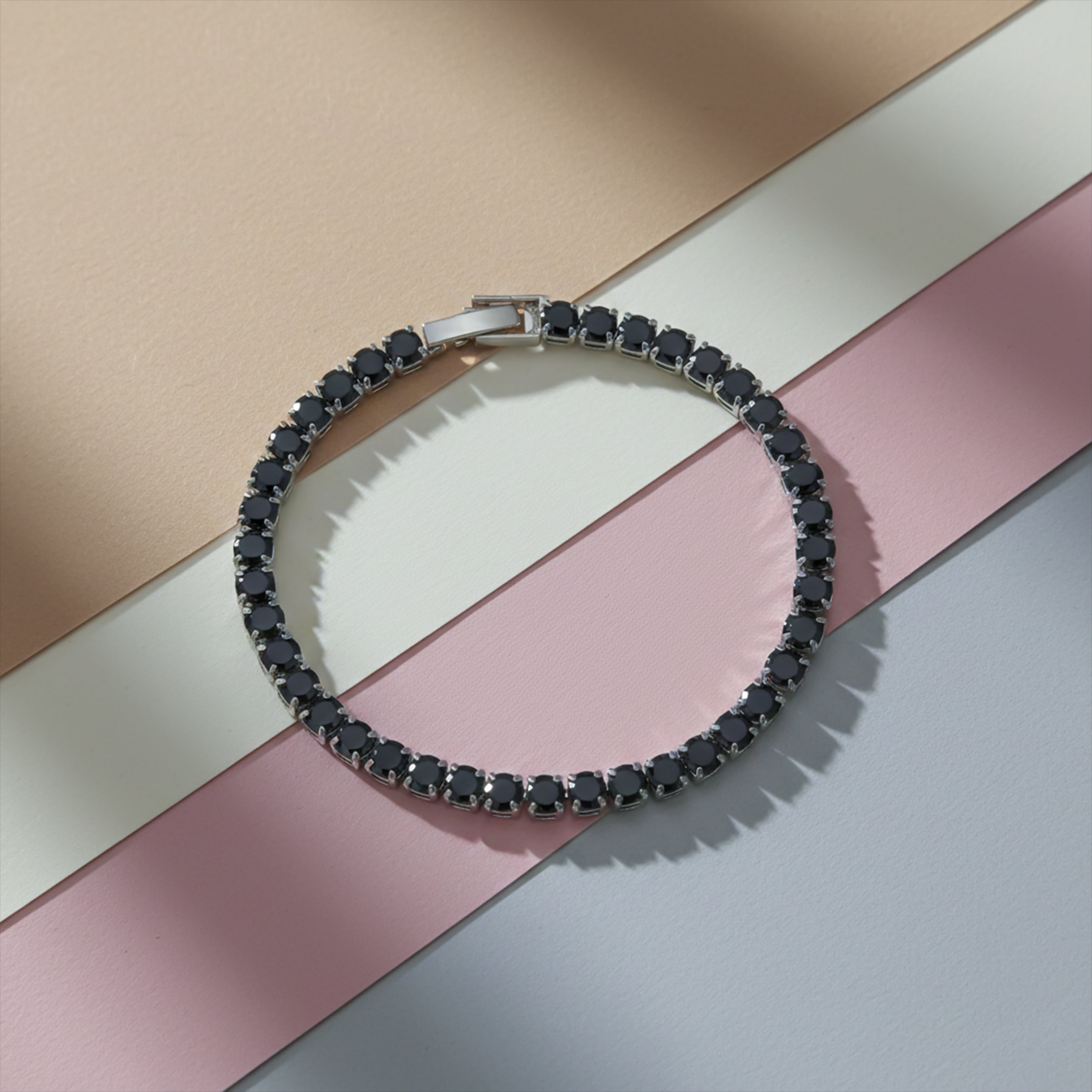 Silver Black Stone Tennis Bracelet GWB -83