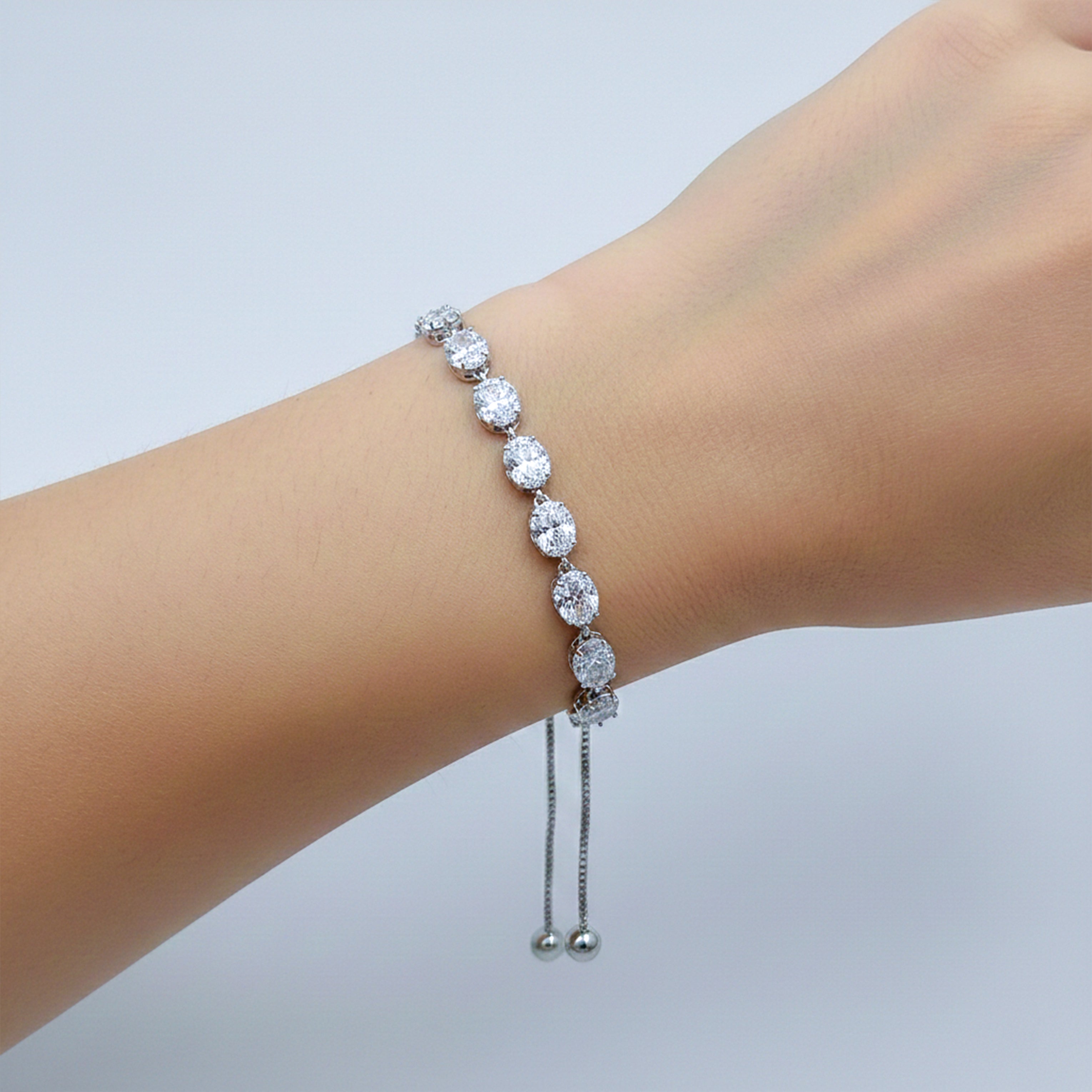 Silver CZ Oval Link Adjustable Bracelet GWB -160