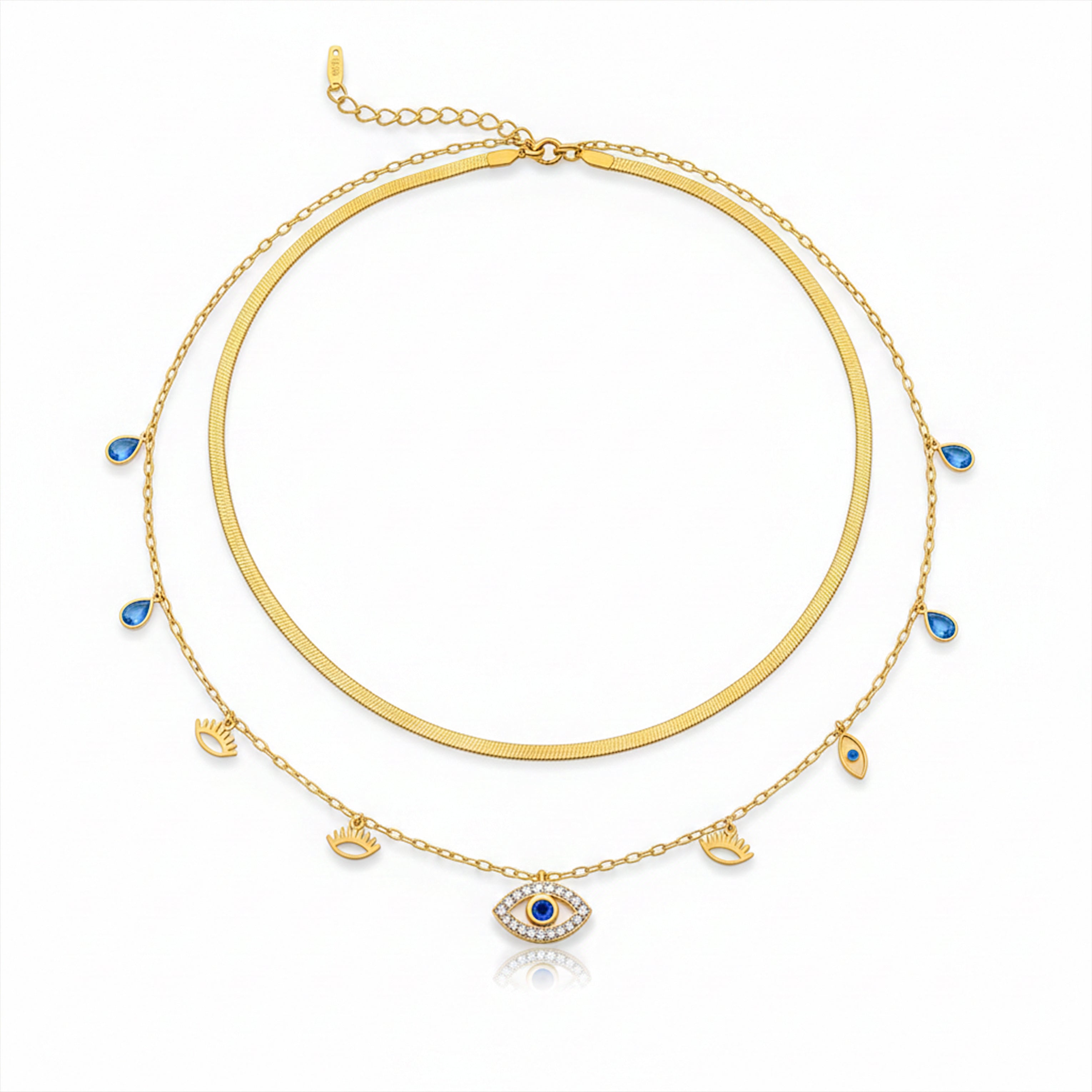 Evil Eye Layered Gold Choker Necklace GWN -104