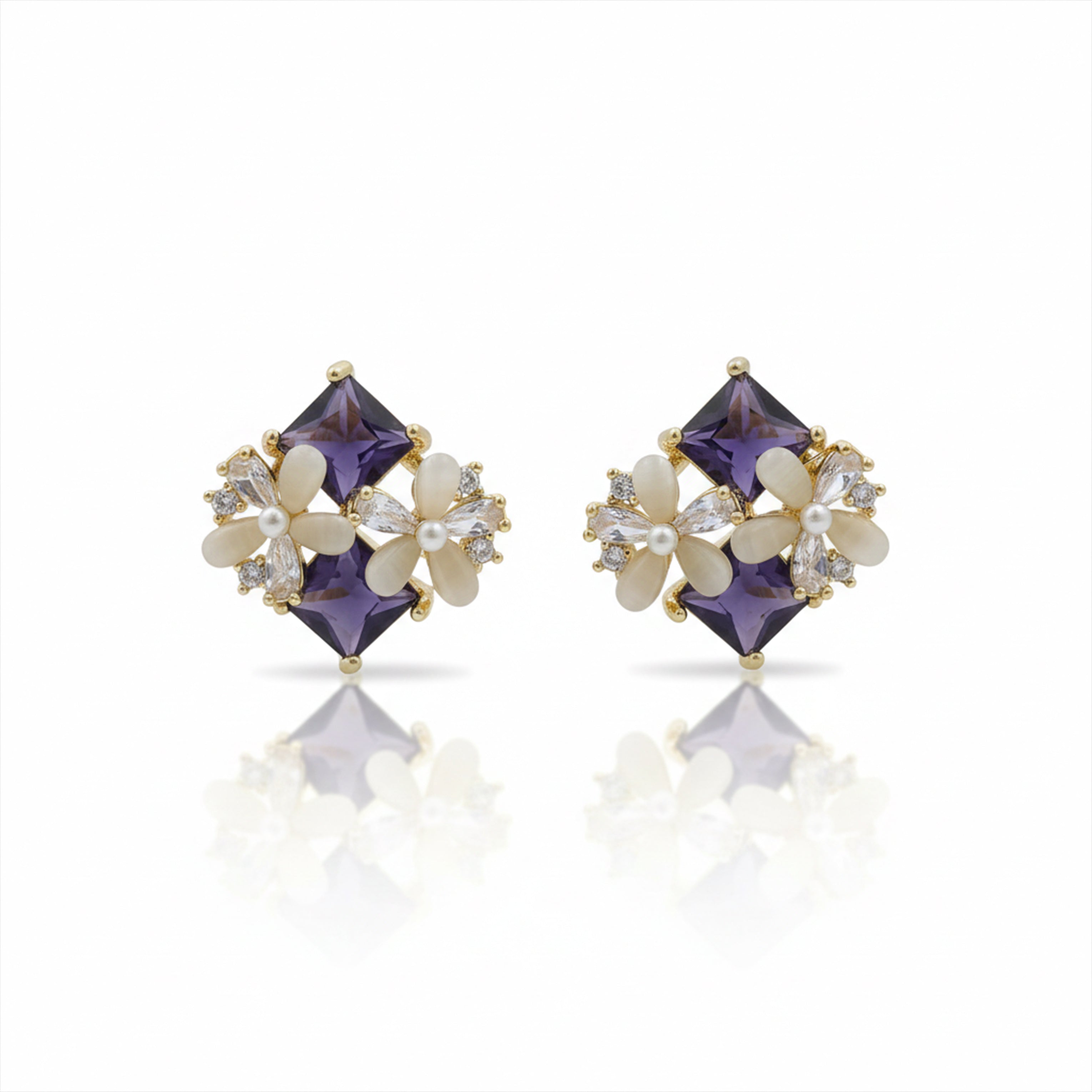 Elegant Floral Gemstone Stud Earrings GWE -126