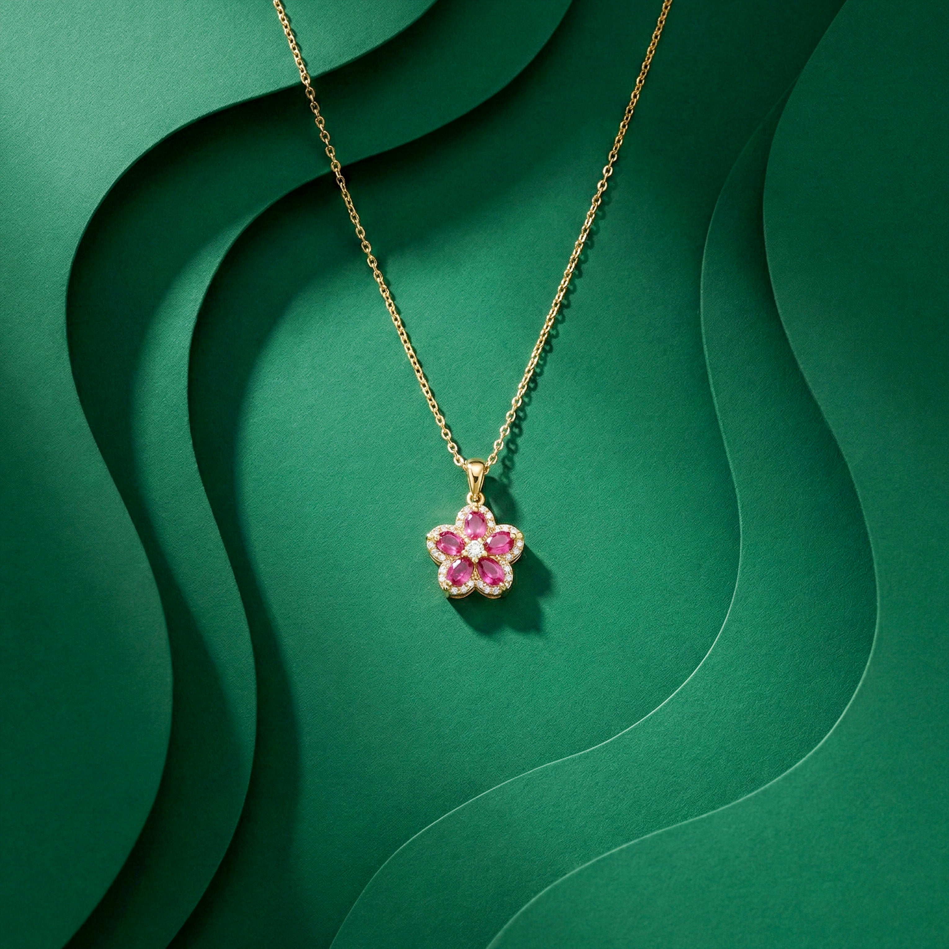 Pink Blossom Crystal Pendant Women Necklace GWN -123