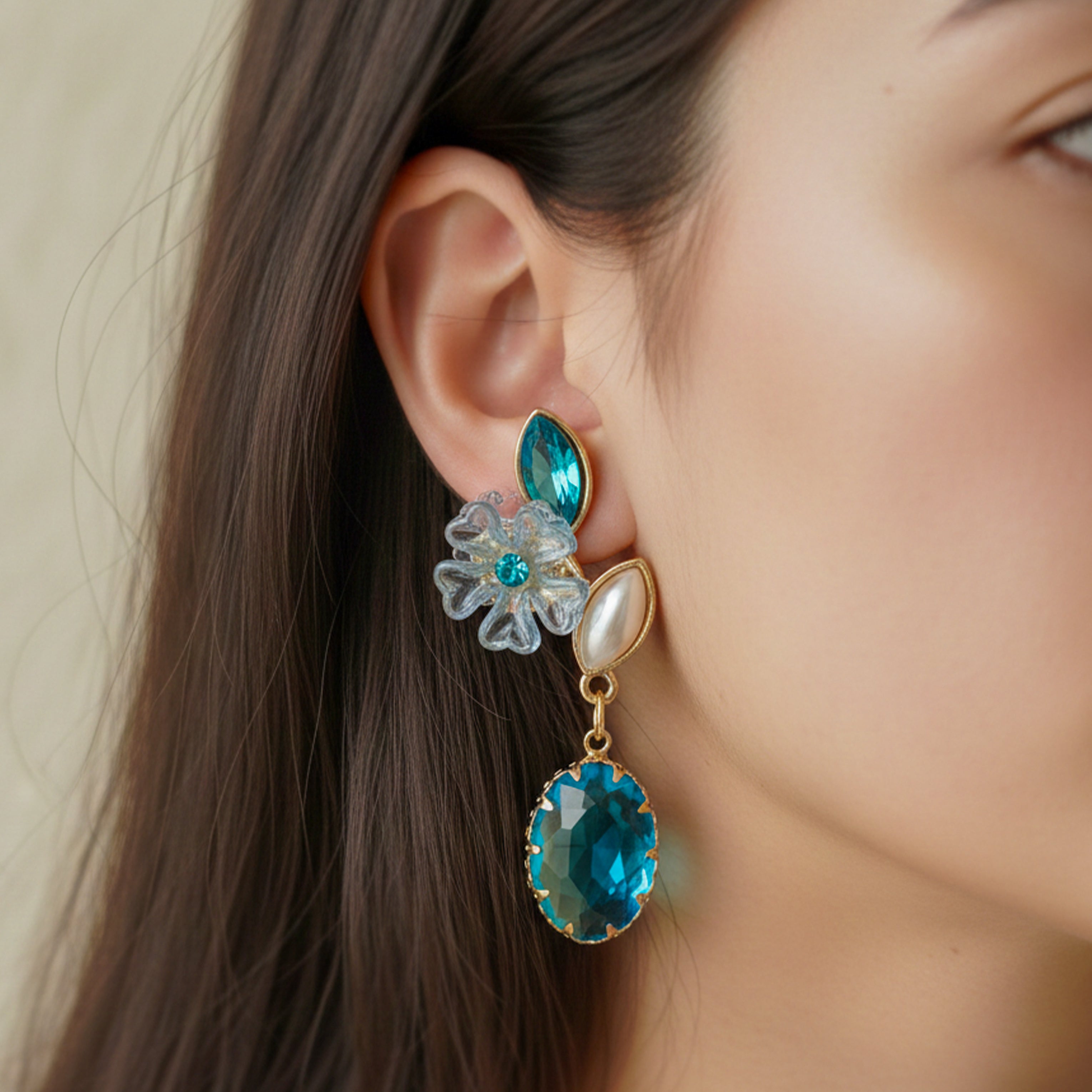 Aqua Blossom Earrings GWE -239