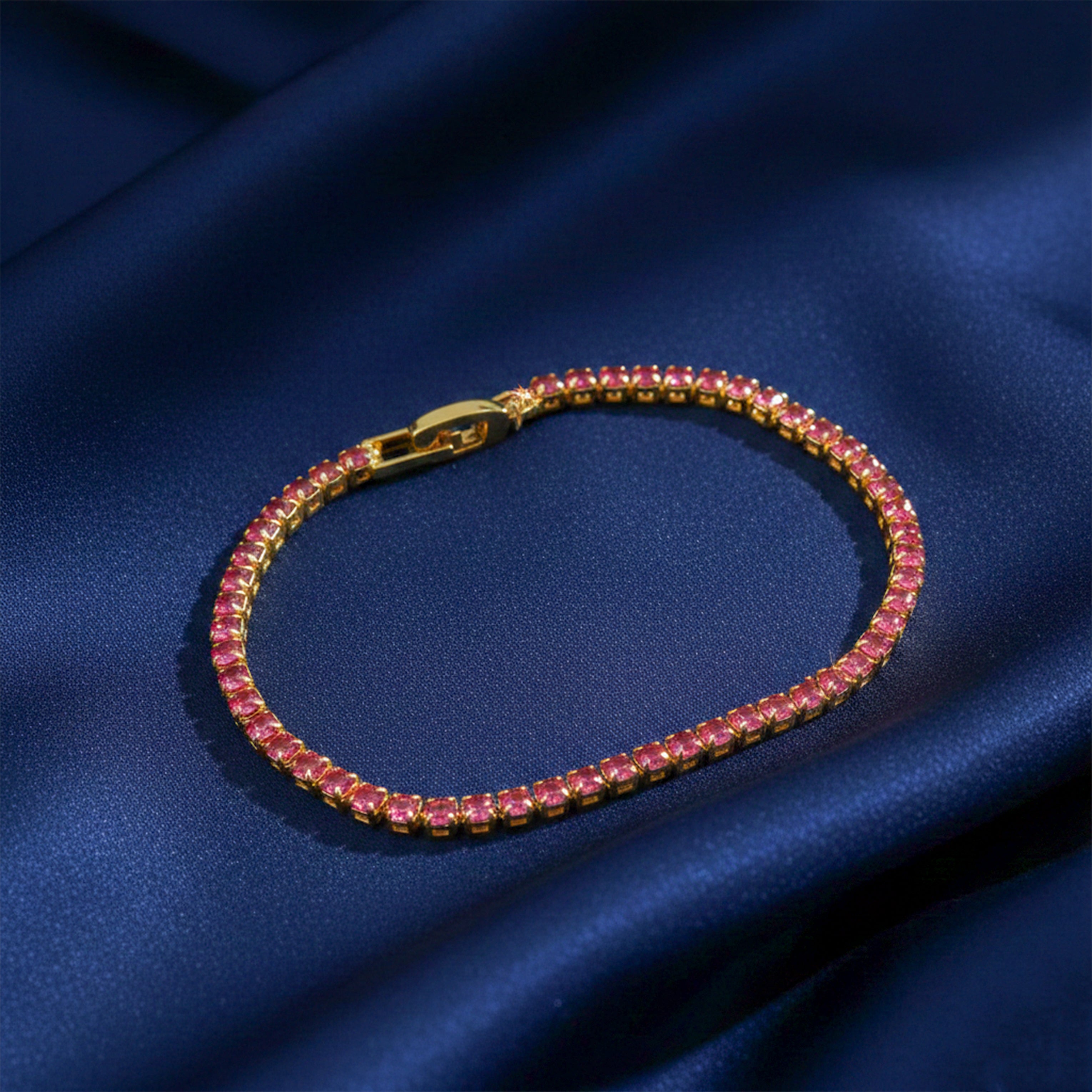 Gold Pink Tennis Bracelet GWB -82