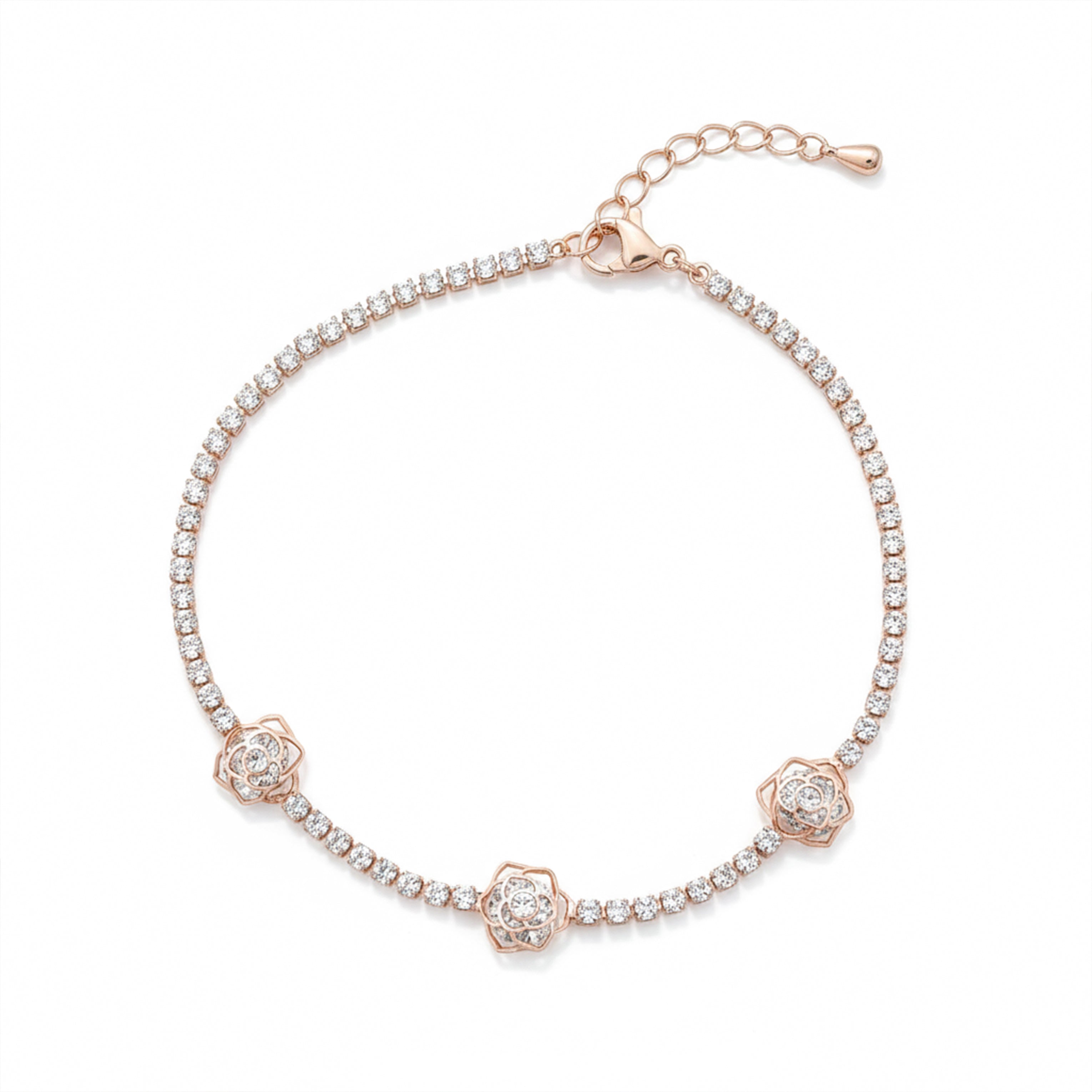 Rose Gold Floral Tennis Bracelet GWB -107