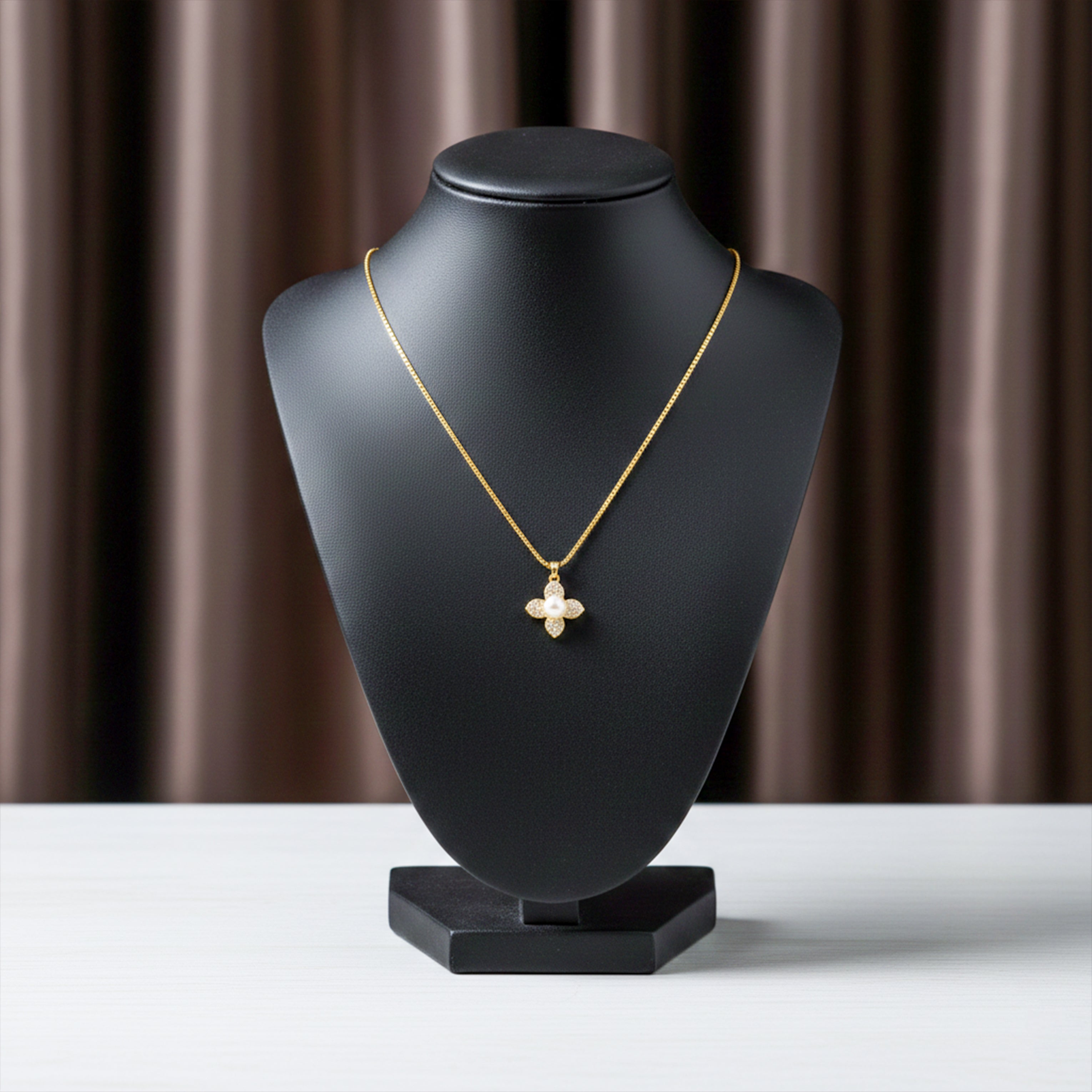 Golden Pearl Blossom Pendant Necklace GWN -53