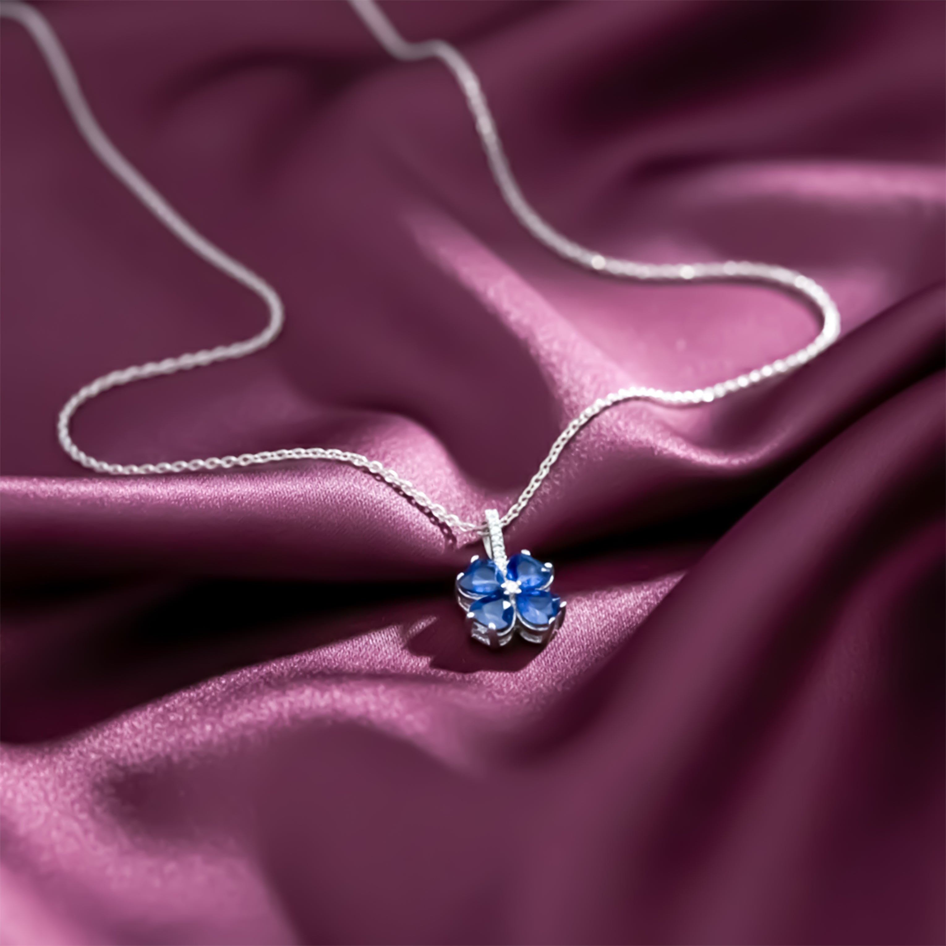 Dainty Silver and Sapphire Blue Women Neckless GWN -162
