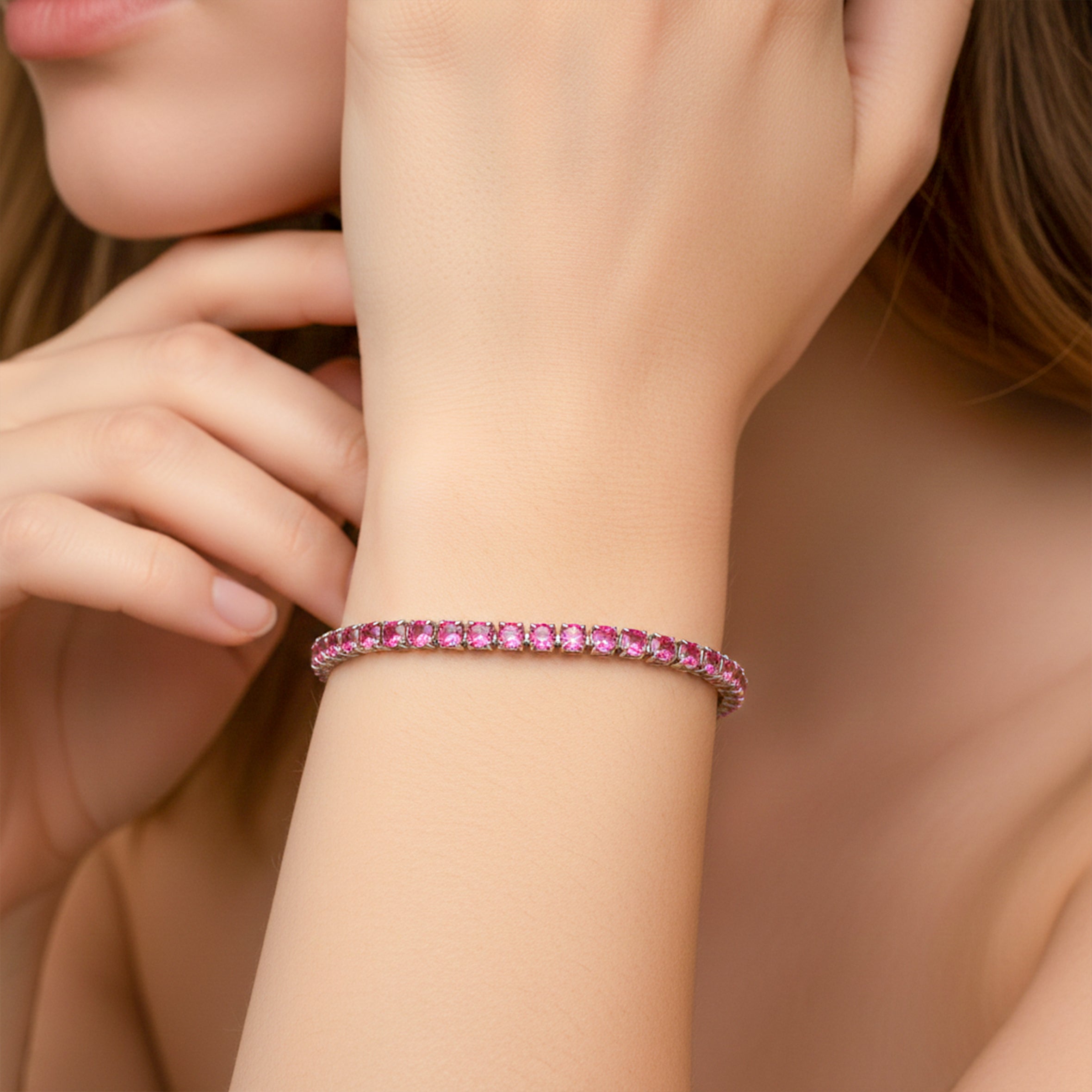 Pink Sapphire Tennis Bracelet GWB -58