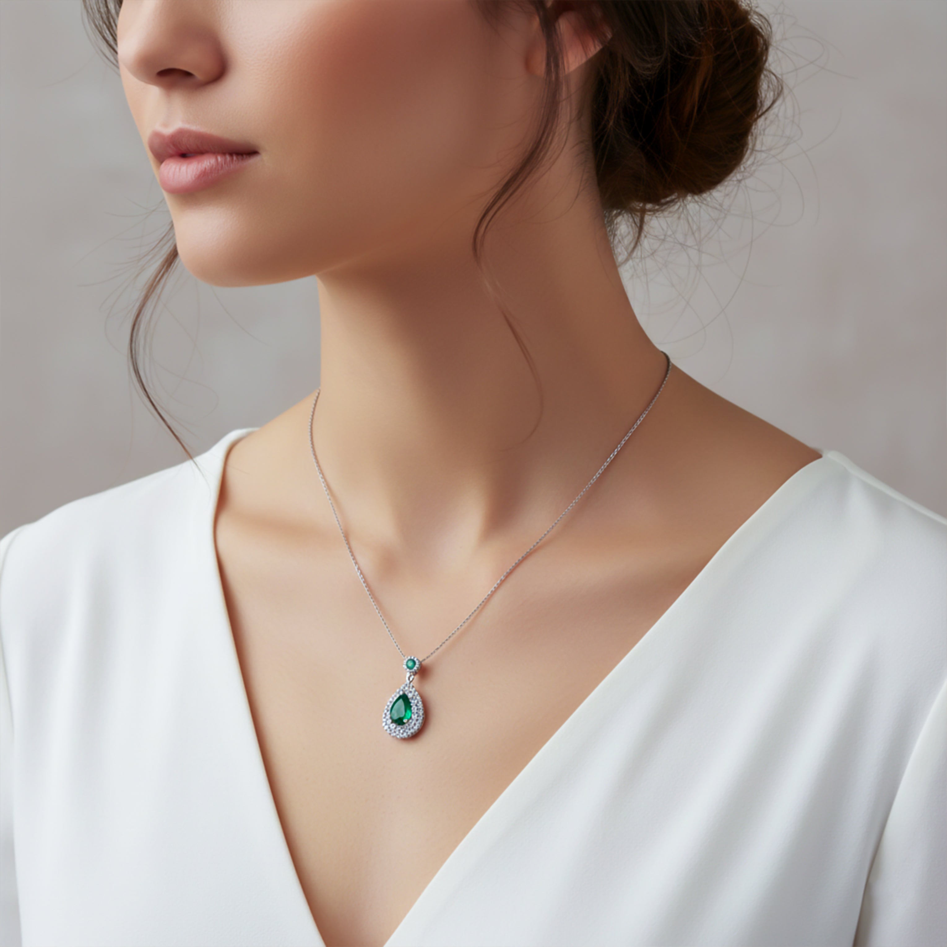 Teardrop Halo Pendant Necklace GWN -106