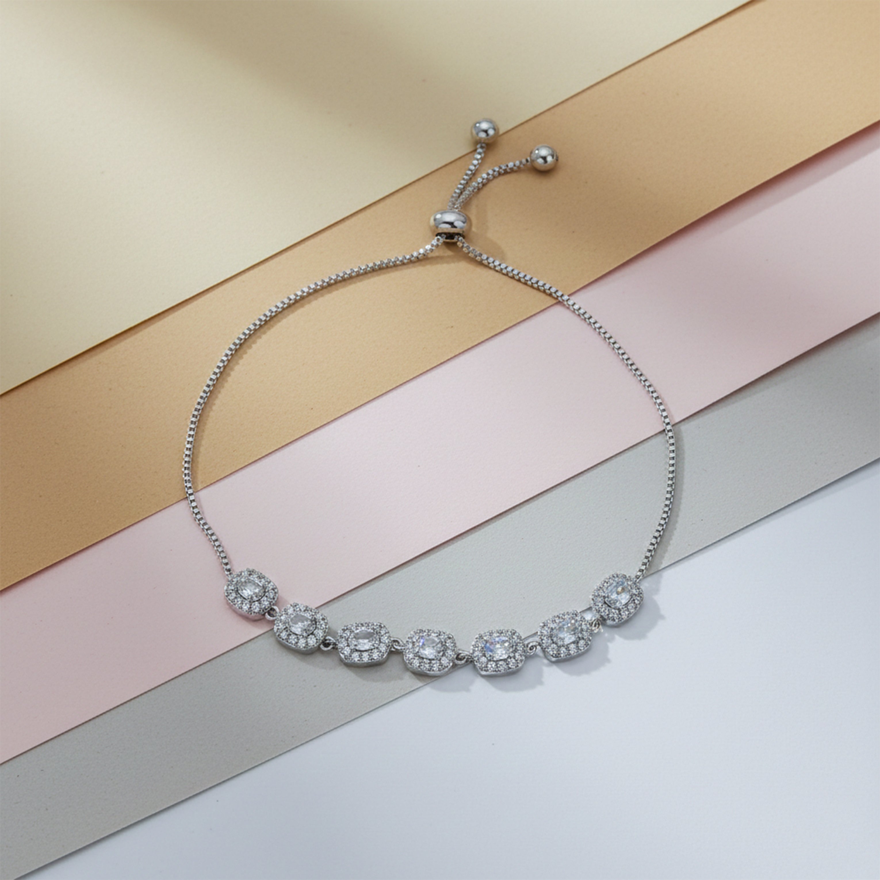 Silver CZ Oval Link Adjustable Bracelet GWB -160