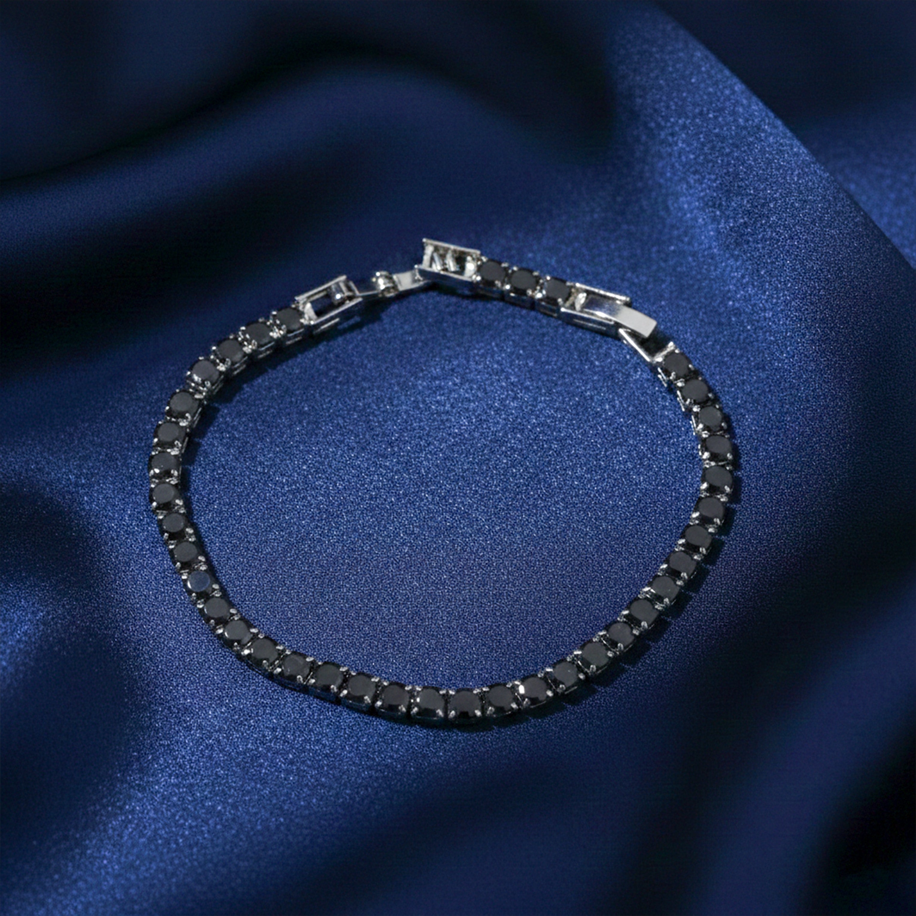 Silver Black Stone Tennis Bracelet GWB -83