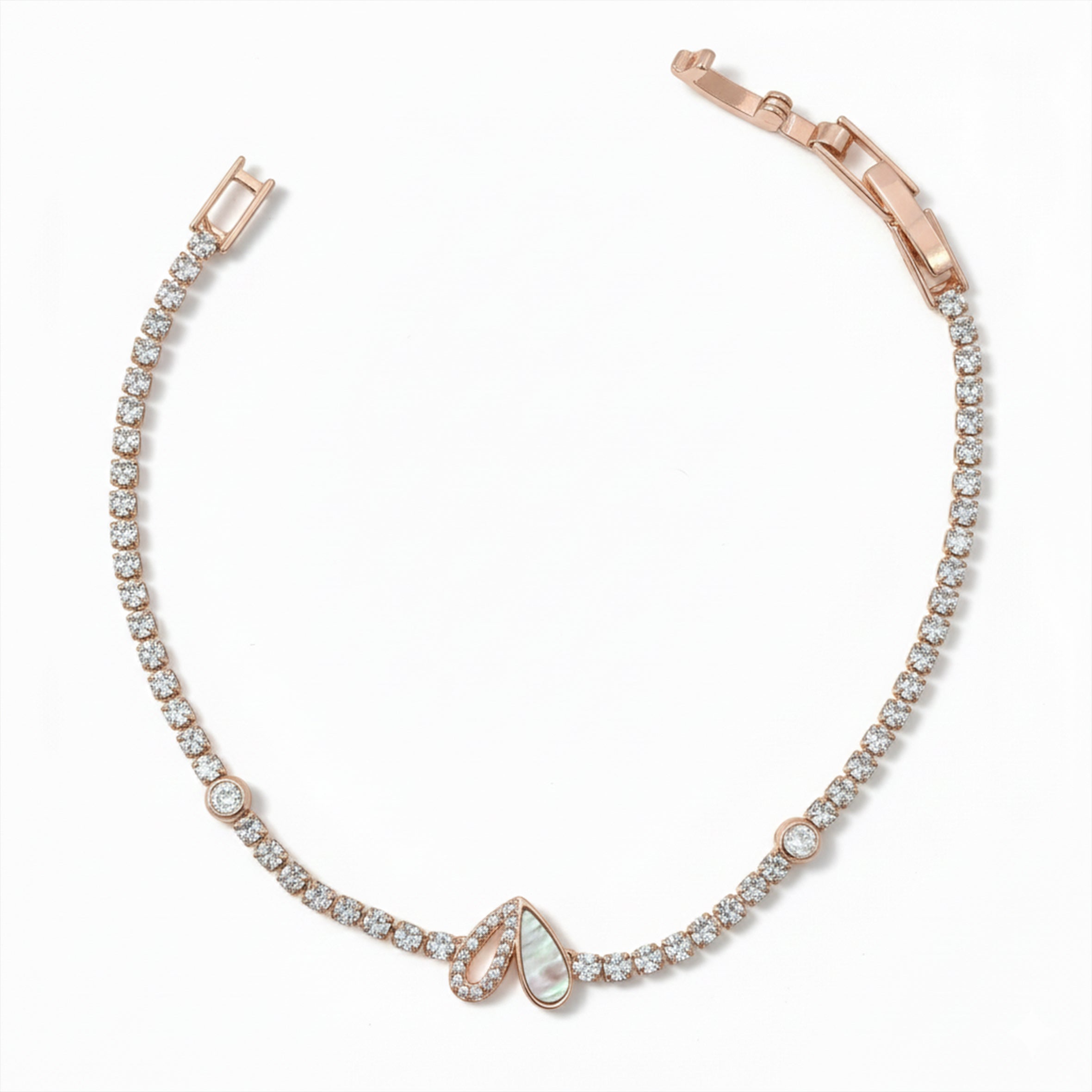 Rose Gold Pearl Drop Tennis Bracelet GWB -97