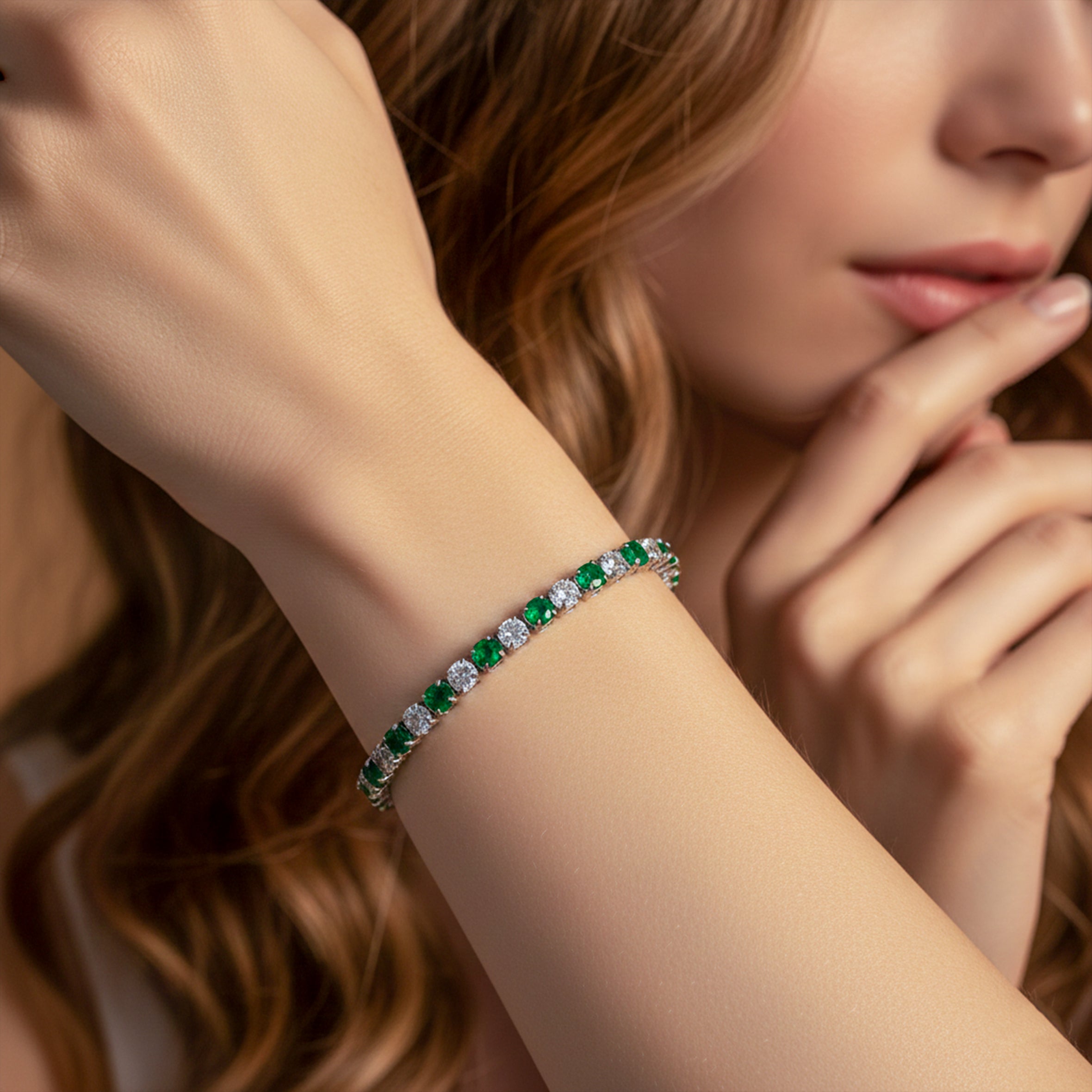 Emerald & Diamond Alternating Tennis Bracelet GWB -61