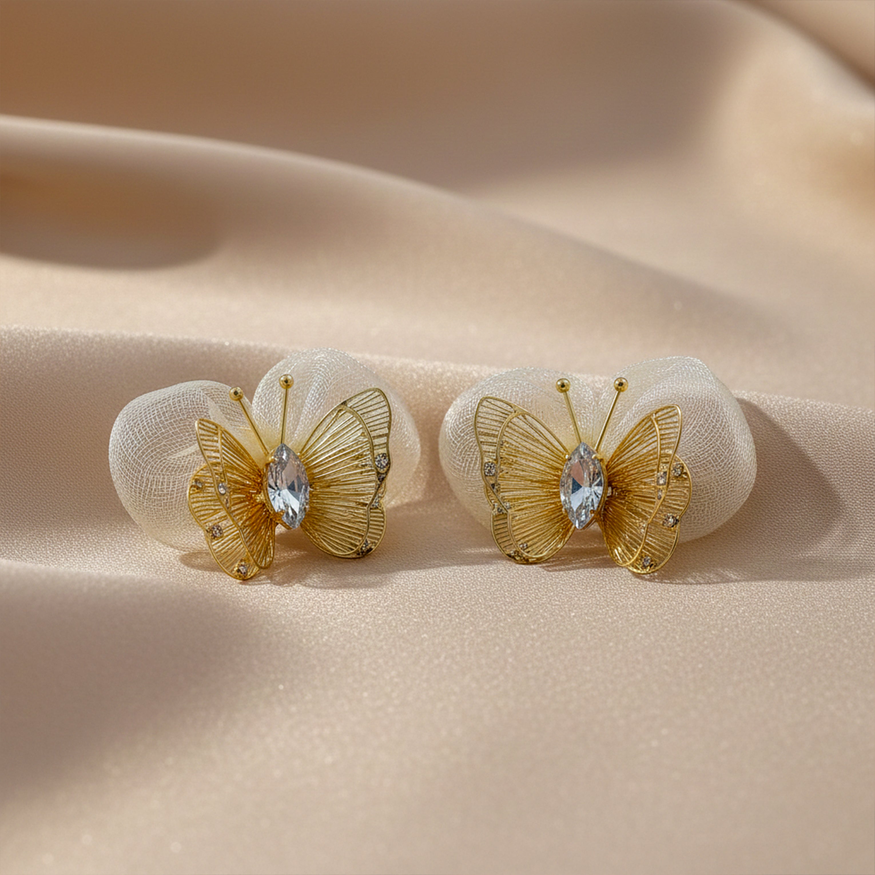 Butterfly Mesh Stud Earrings with Crystal Accent GWE -170