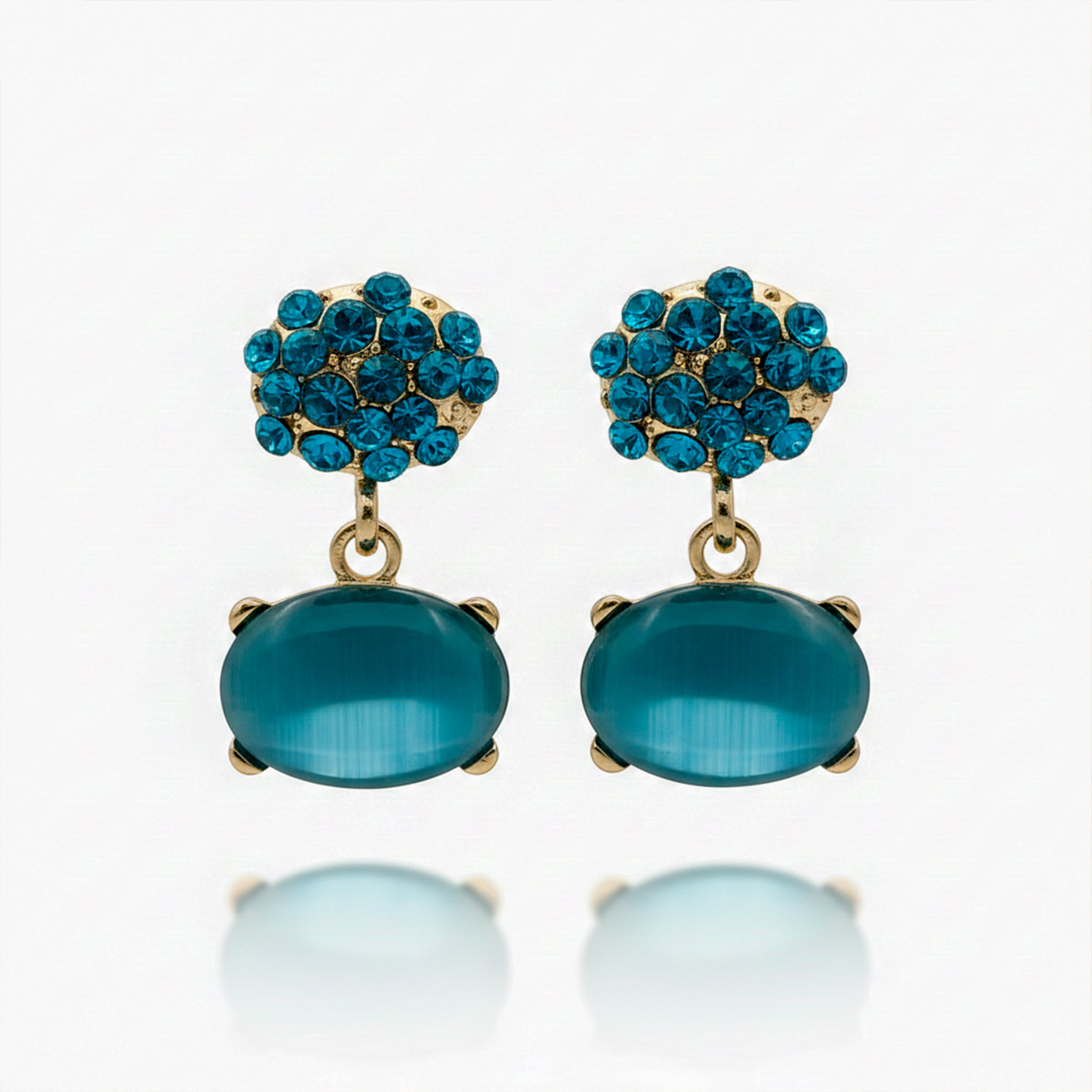 Teal Crystal Oval Drop Earrings GWE -218