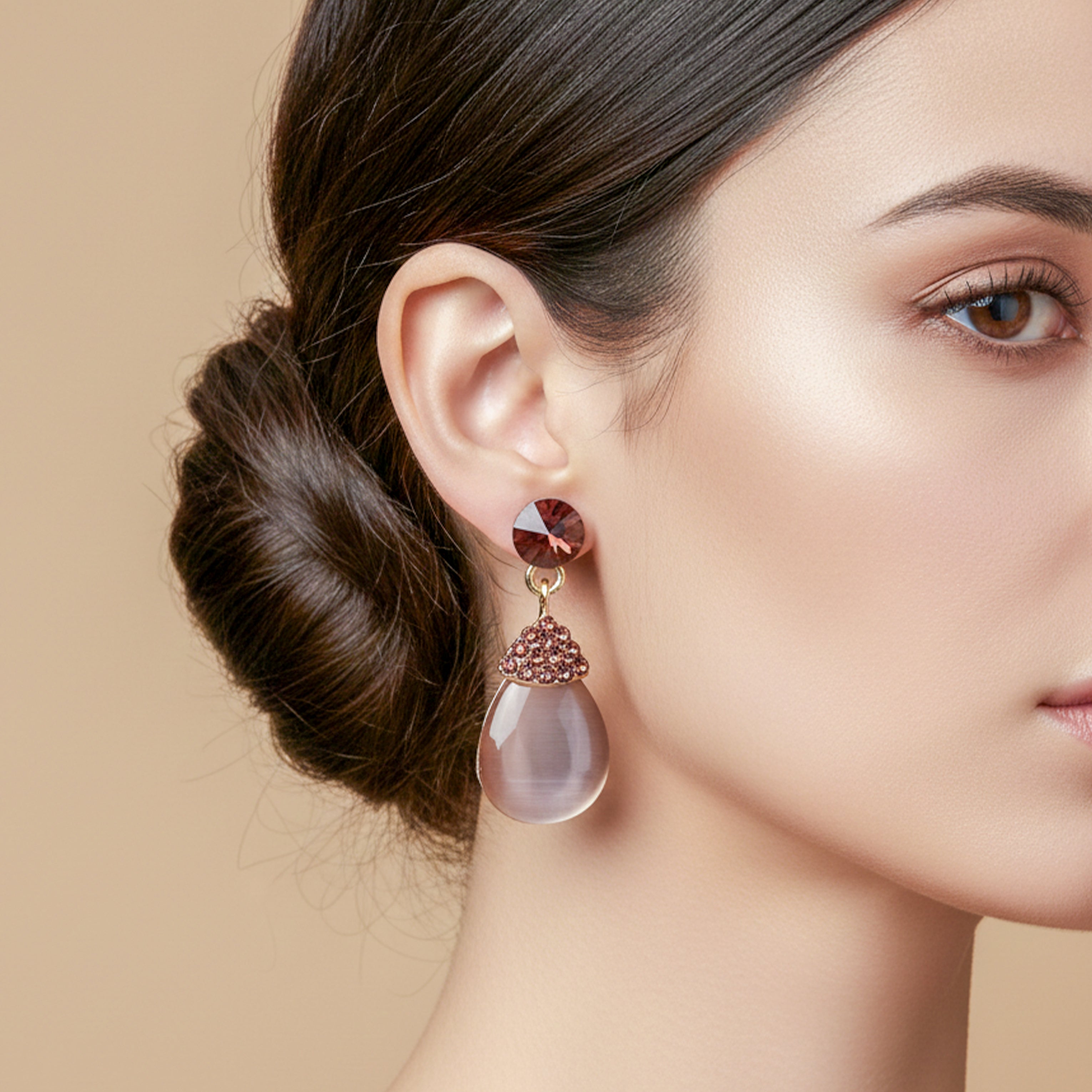 Smoky Teardrop Crystal Earrings GWE -214