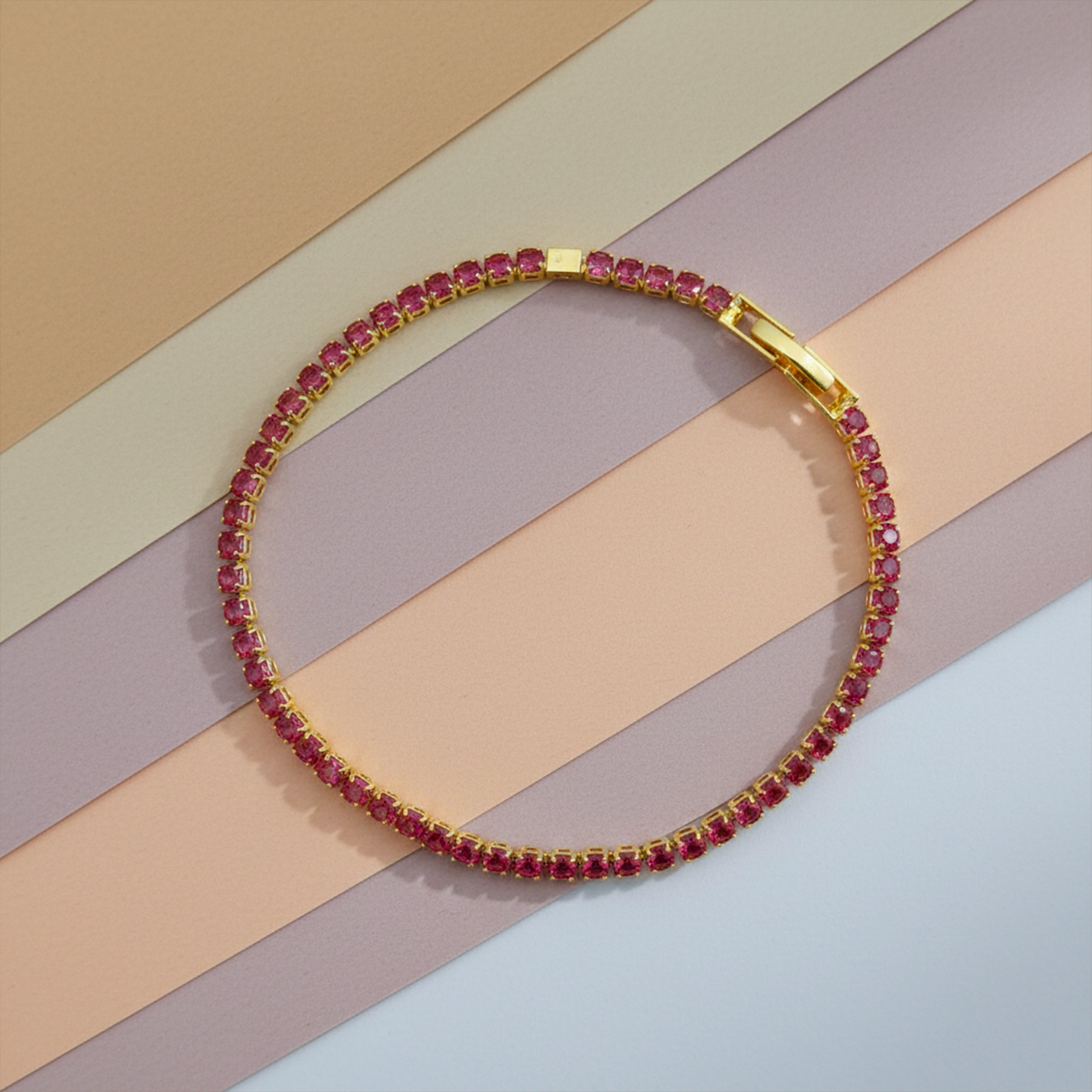 Gold Pink Tennis Bracelet GWB -82