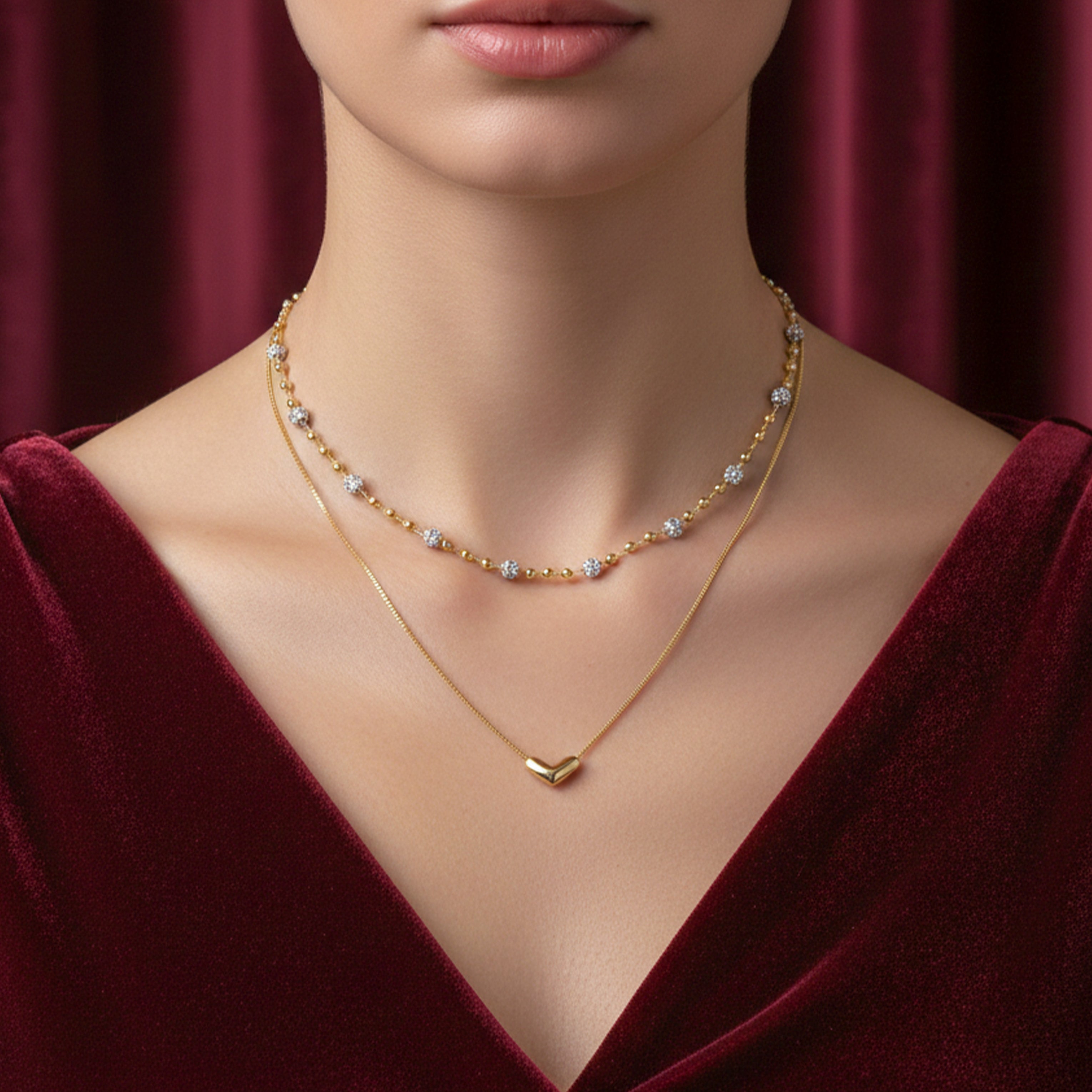 Layered Heart & Spark Beaded Necklace GWN -63