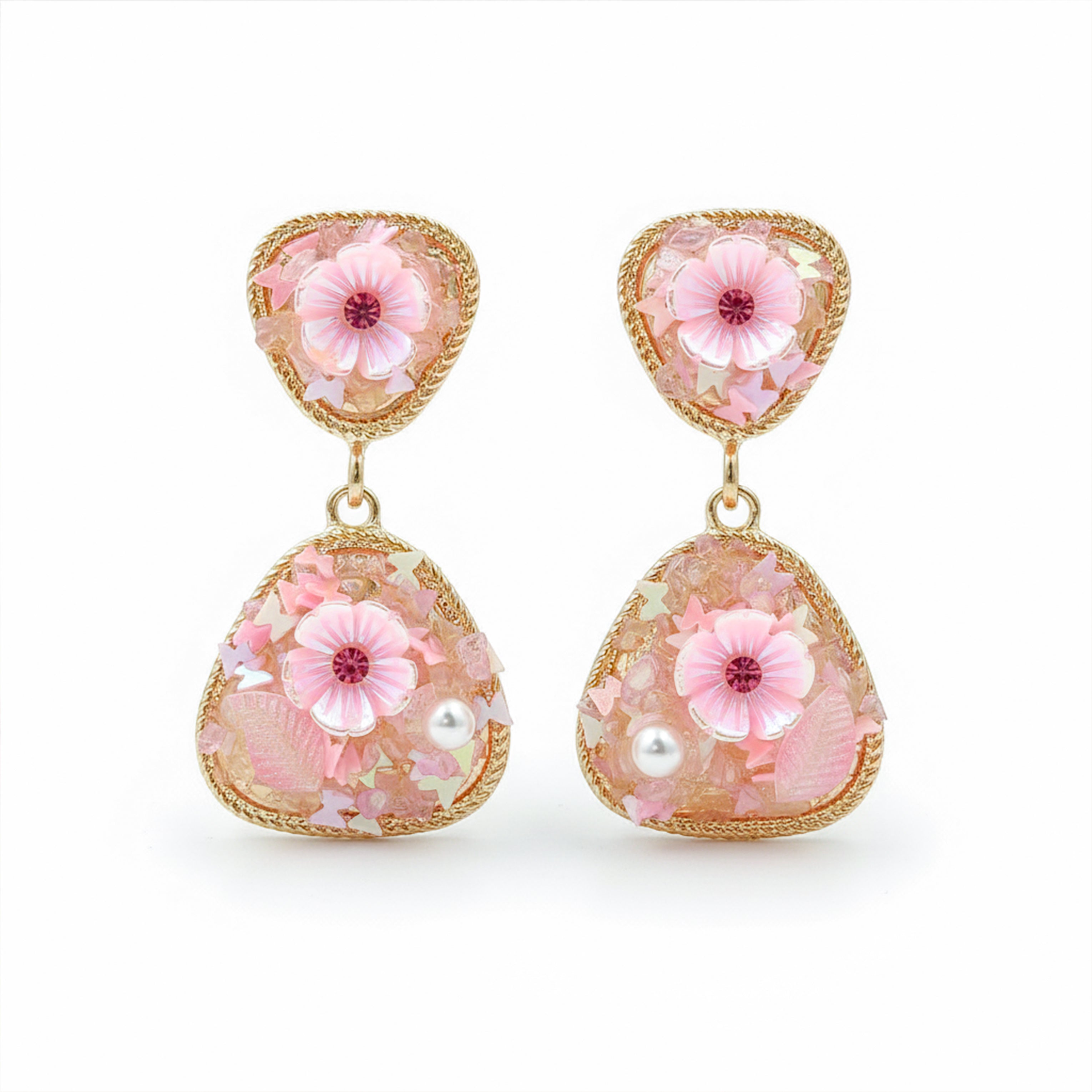 Pink Floral Stone Earrings GWE -248