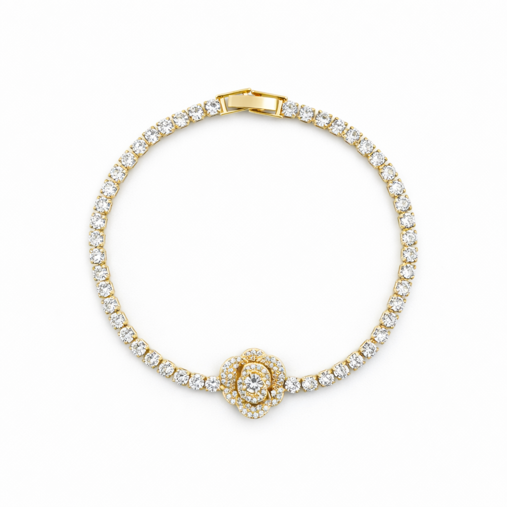 Gold Floral Tennis Bracelet GWB -79