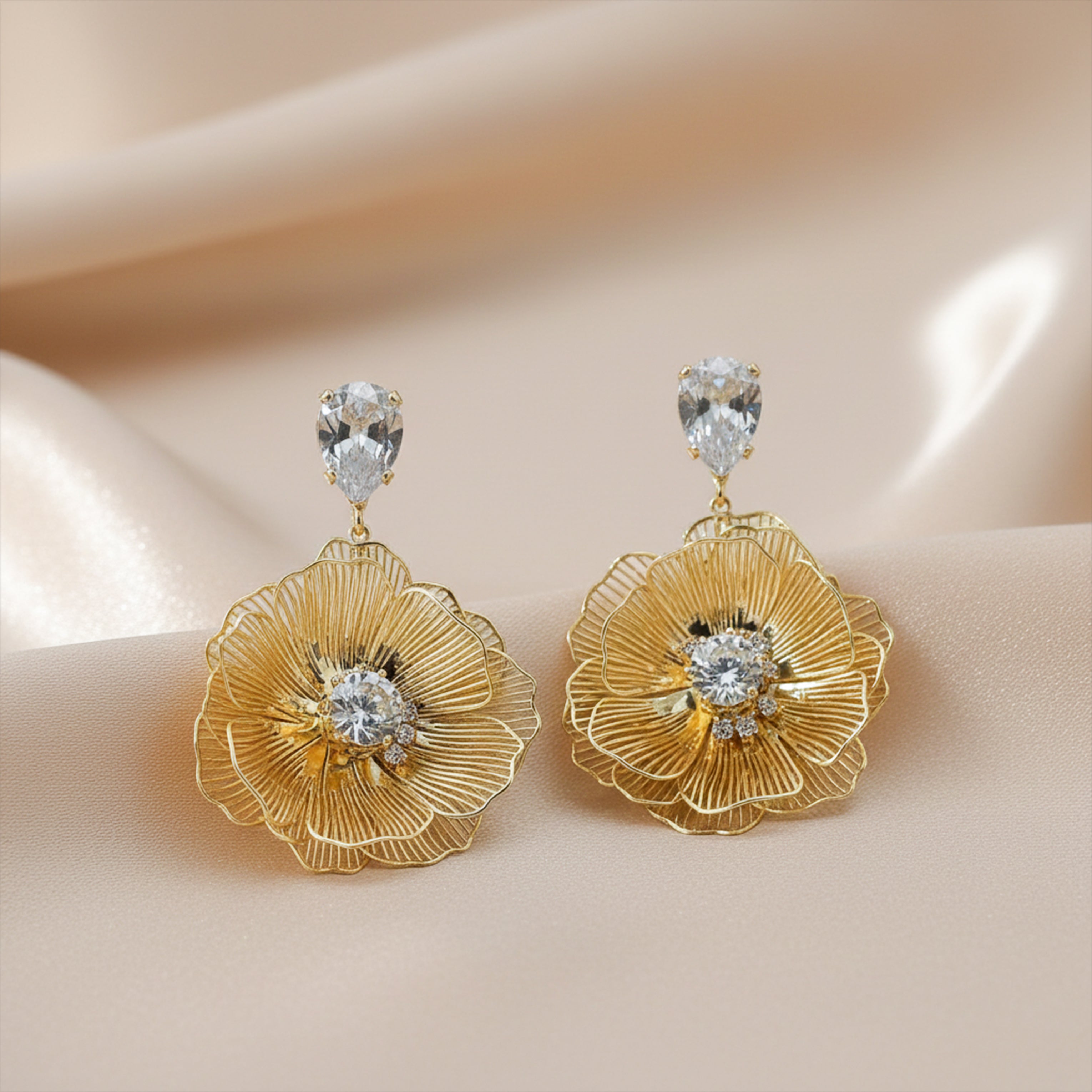 Luxury Gold Floral Drop Earrings GWE -127