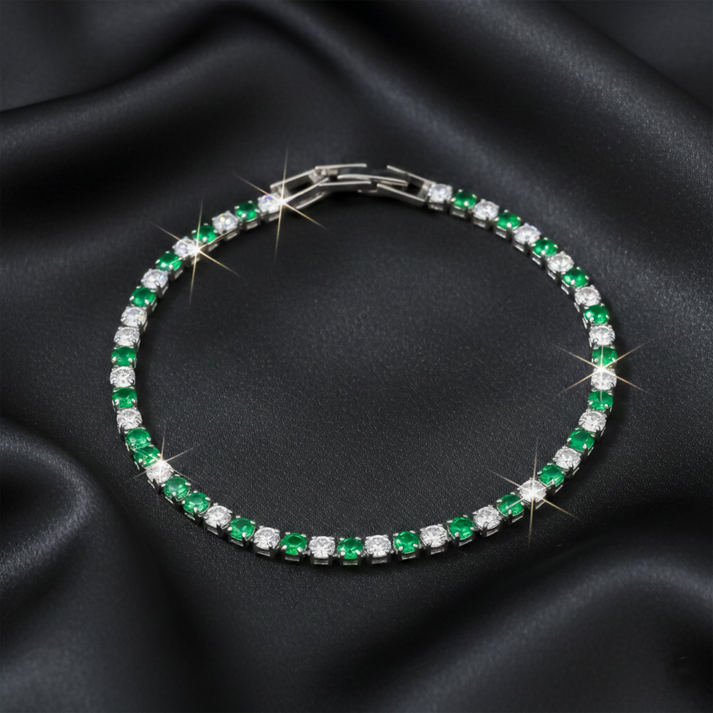Emerald & Diamond Alternating Tennis Bracelet GWB -61