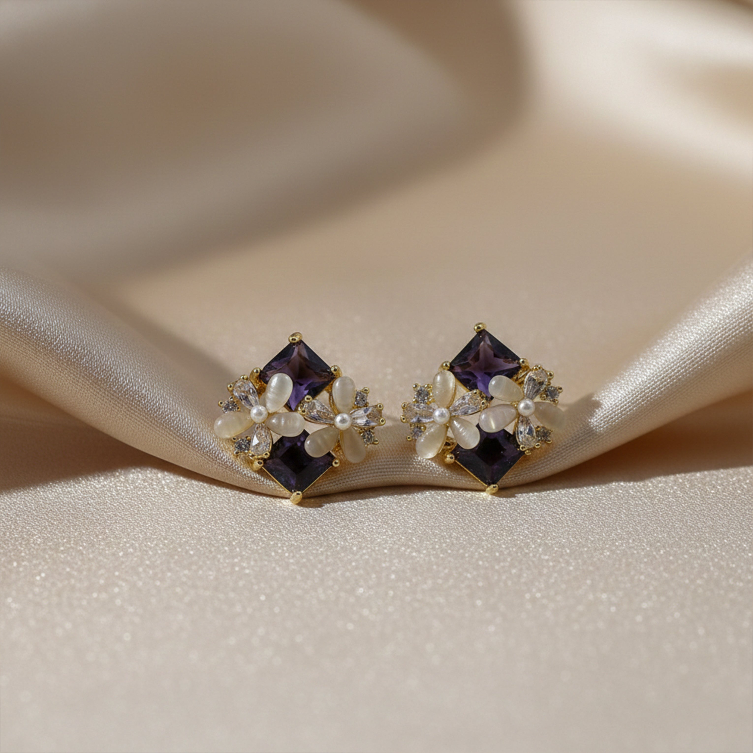 Elegant Floral Gemstone Stud Earrings GWE -126