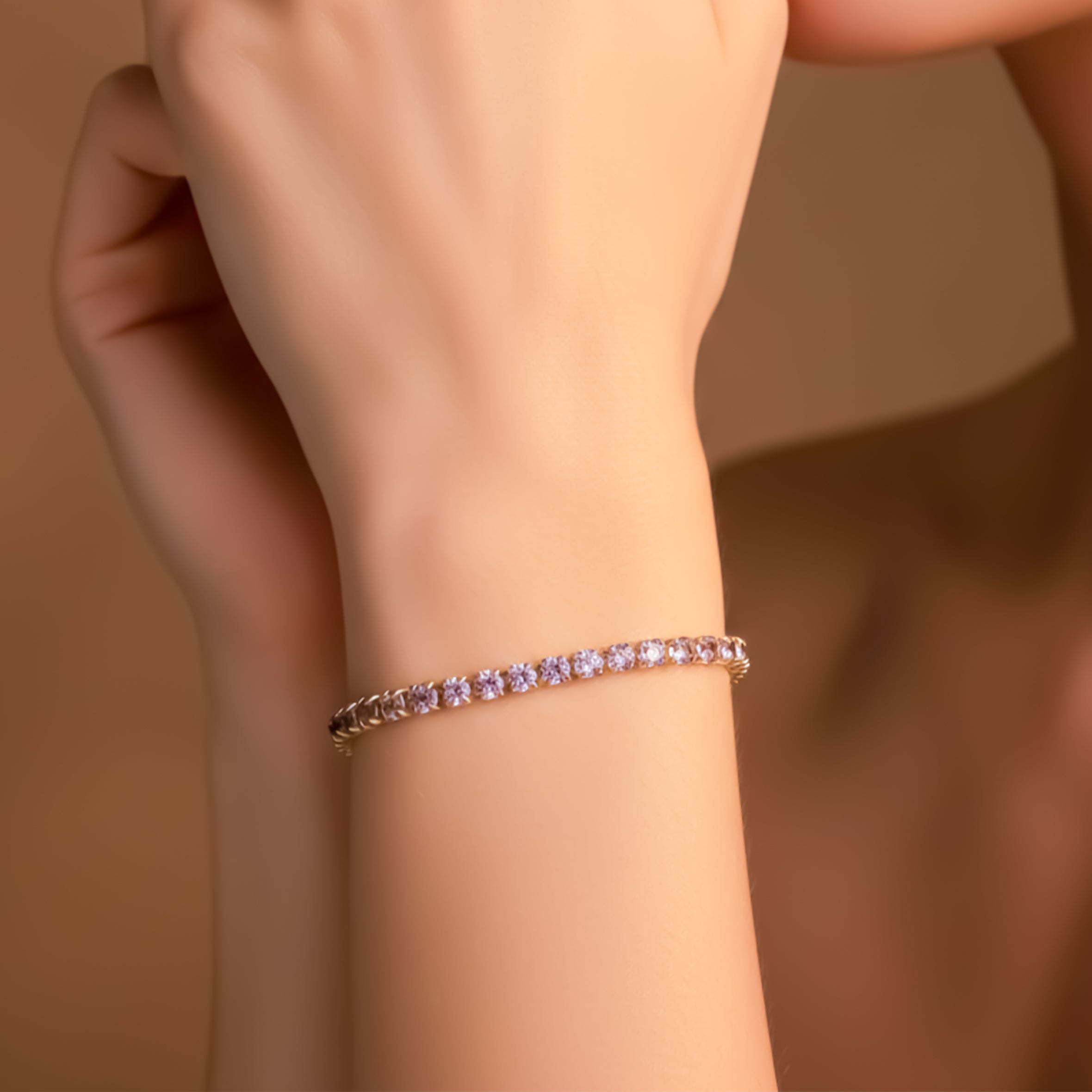 Golden Lavender Crystal Tennis Bracelet GWB -55