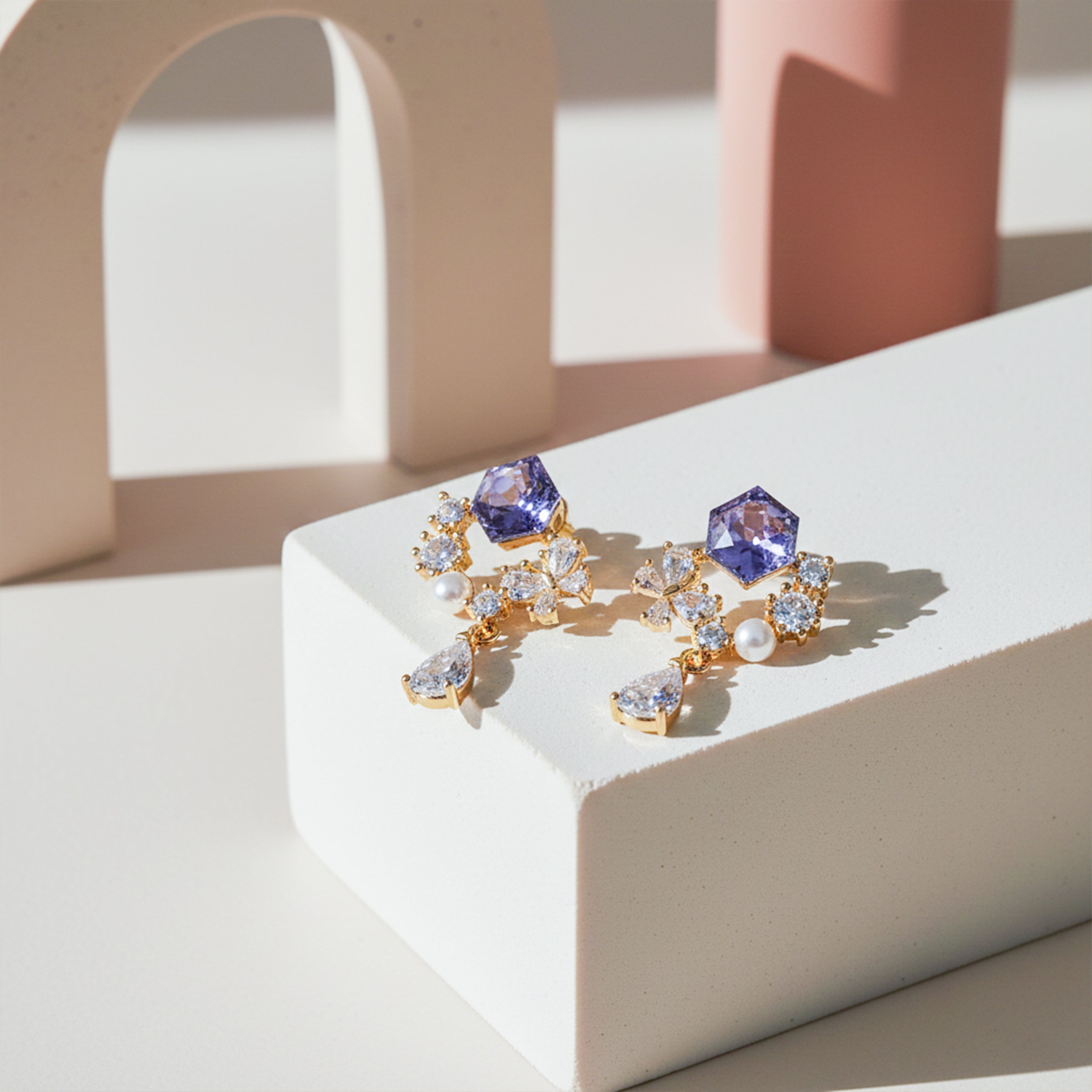 Multi-Stone Floral Gold Drop Earrings GWE -168
