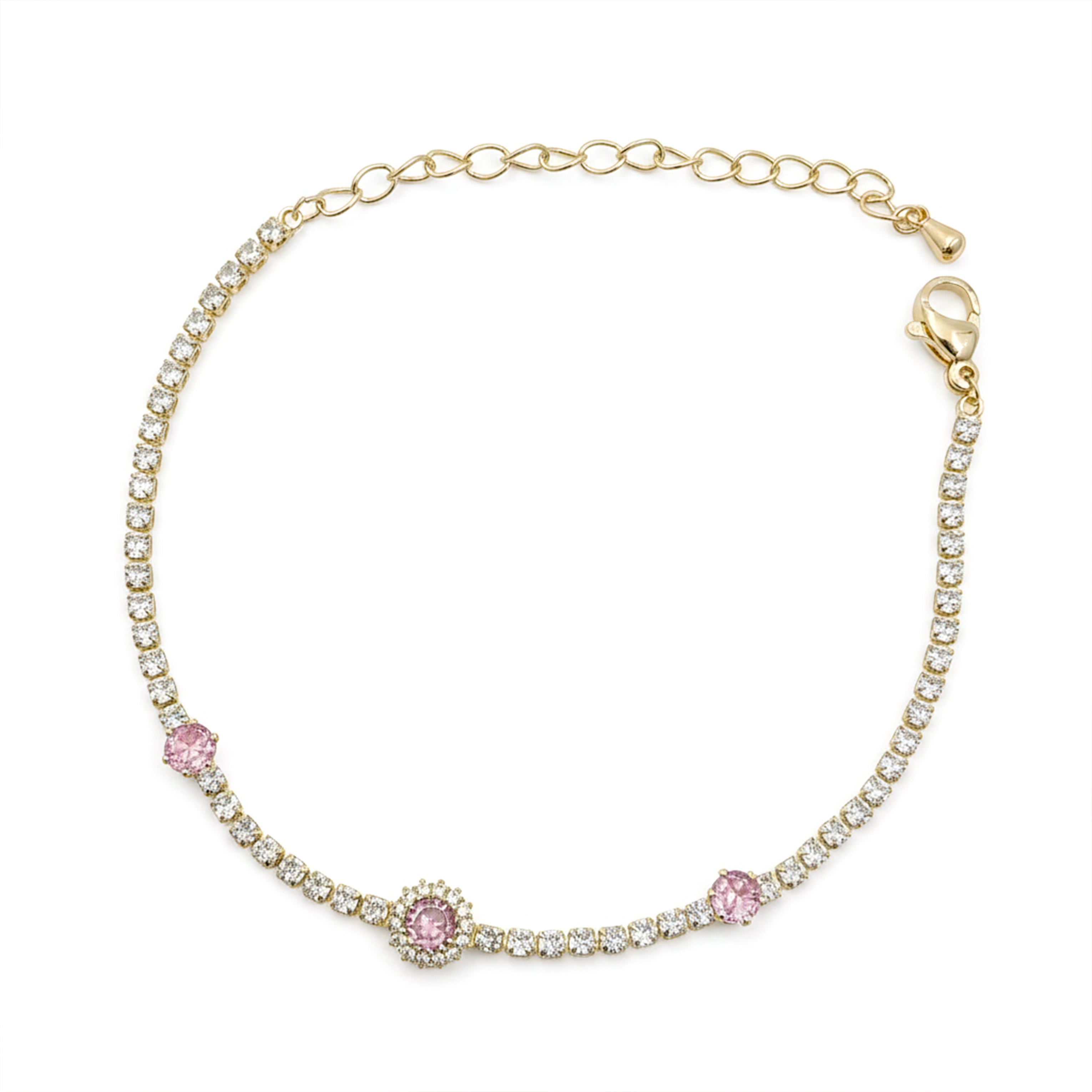 Gold Pink Halo Tennis Bracelet GWB -105