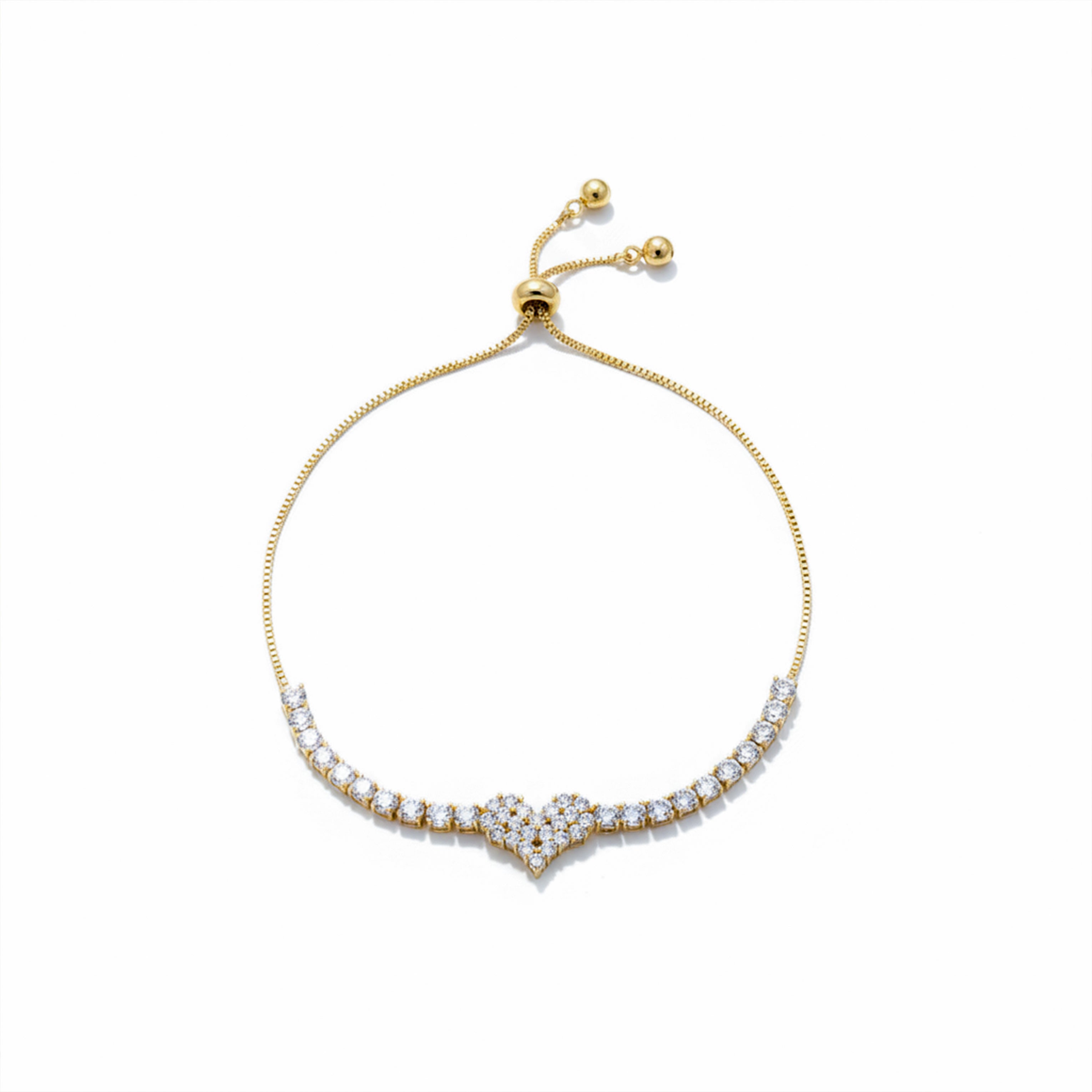 Golden Sparkle Heart Adjustable Bracelet GWB -114