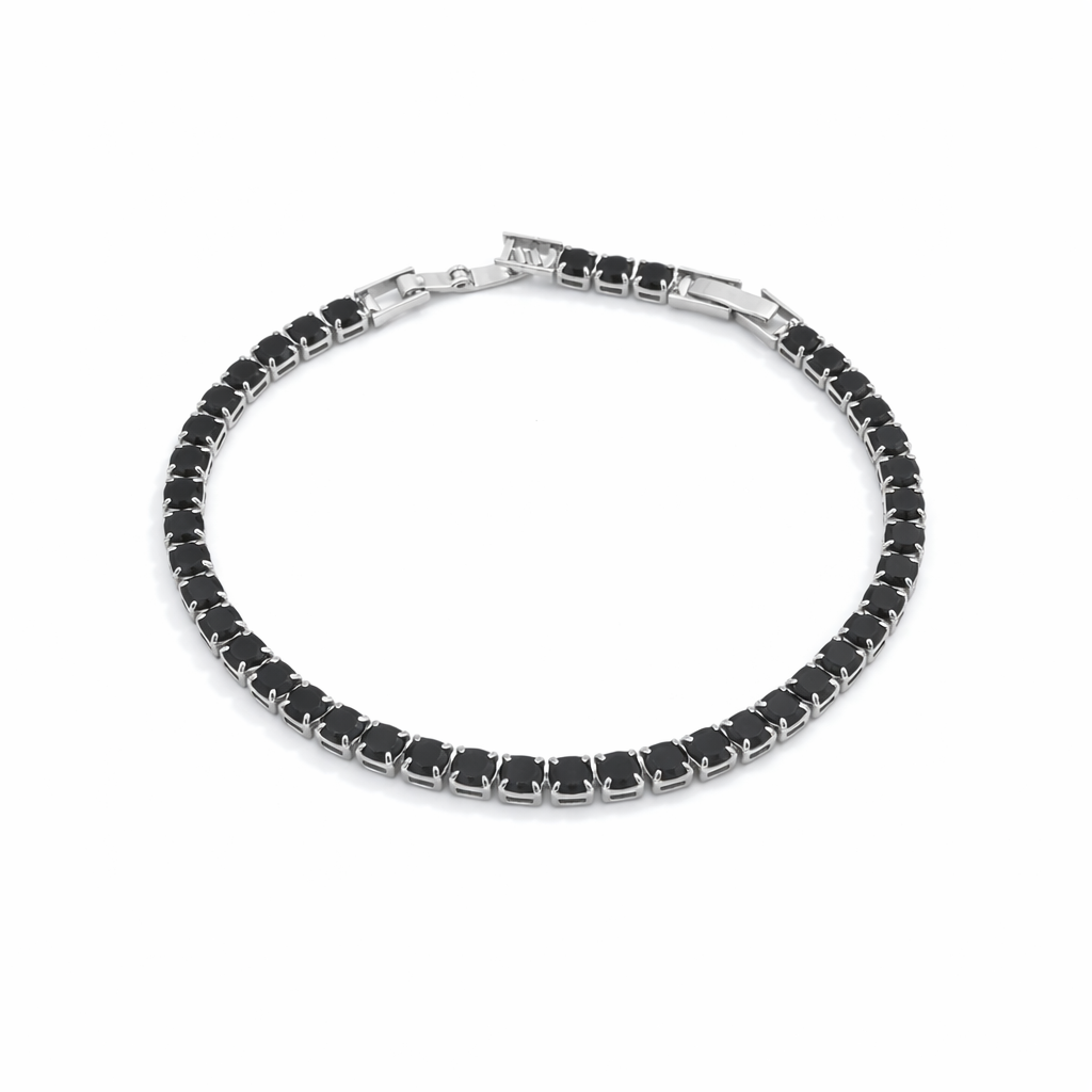 Silver Black Stone Tennis Bracelet GWB -83