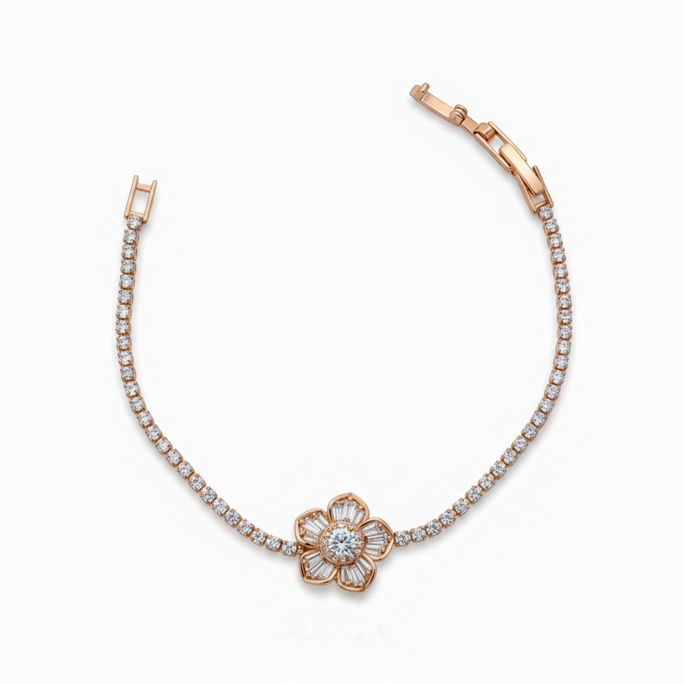 Rose Gold Floral Tennis Bracelet GWB -96