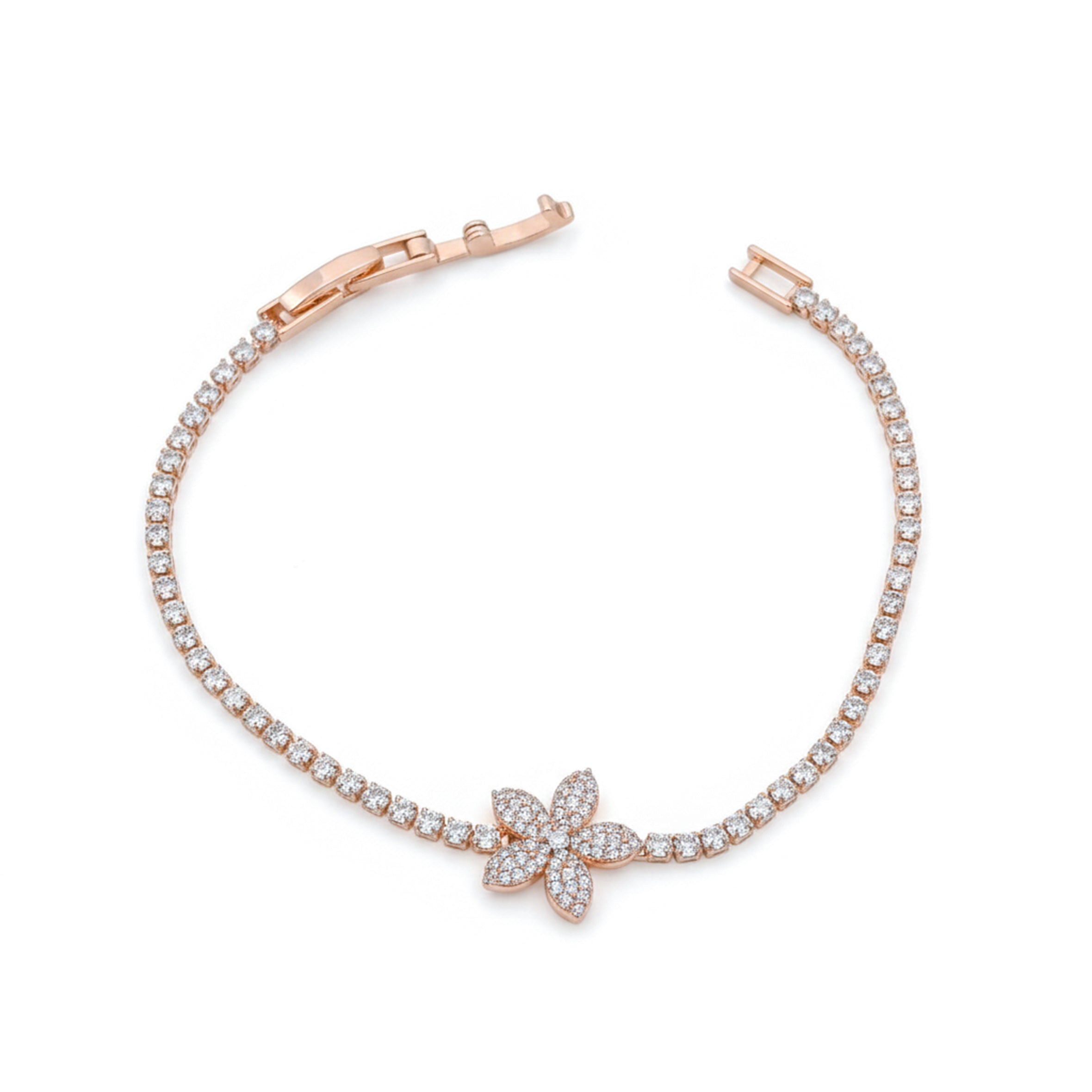 Rose Gold Floral Tennis Bracelet GWB -92