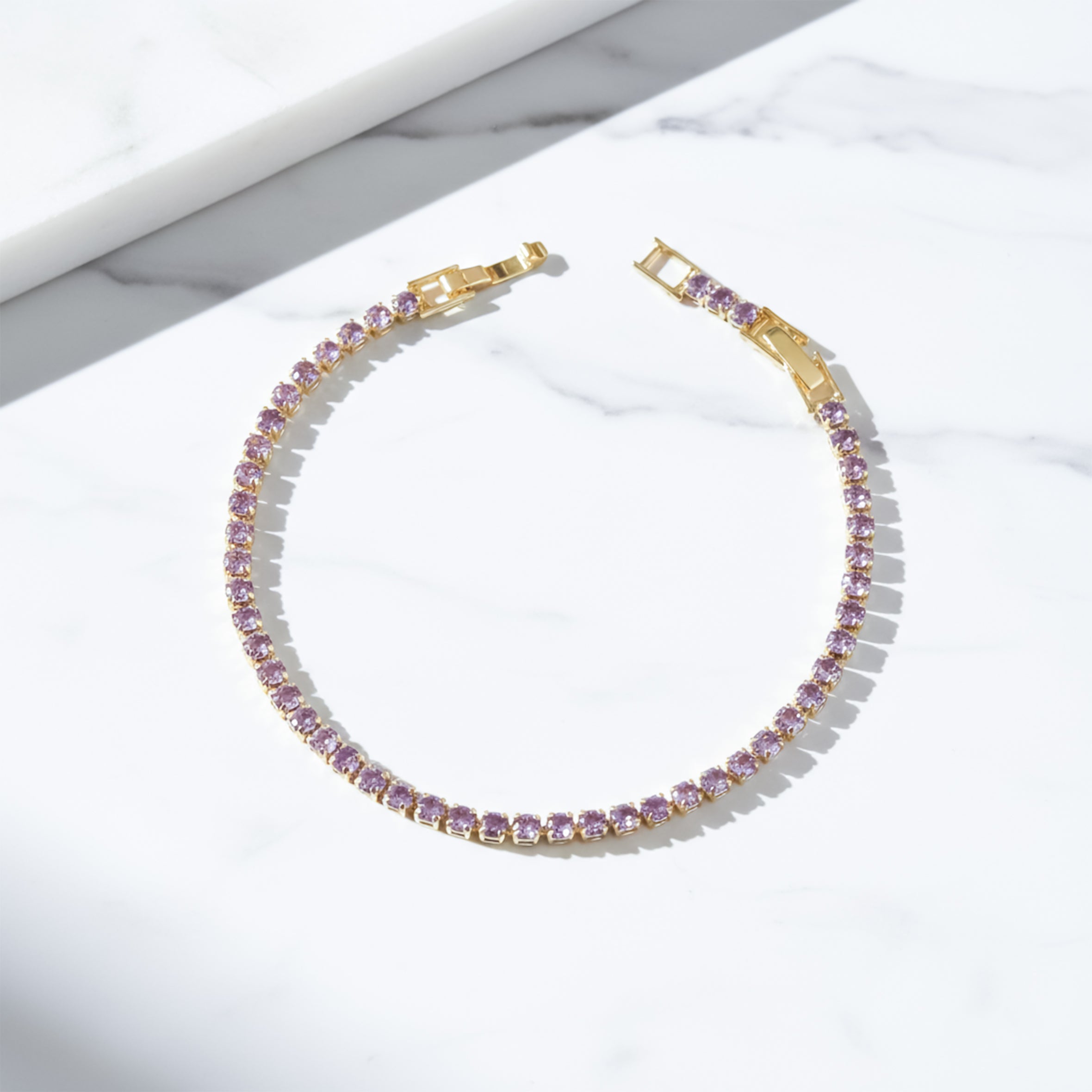 Golden Lavender Crystal Tennis Bracelet GWB -55