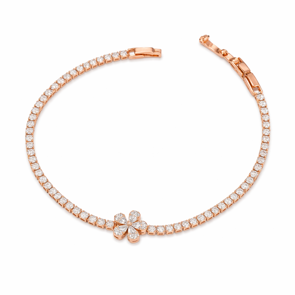 Rose Gold Floral Tennis Bracelet GWB -88
