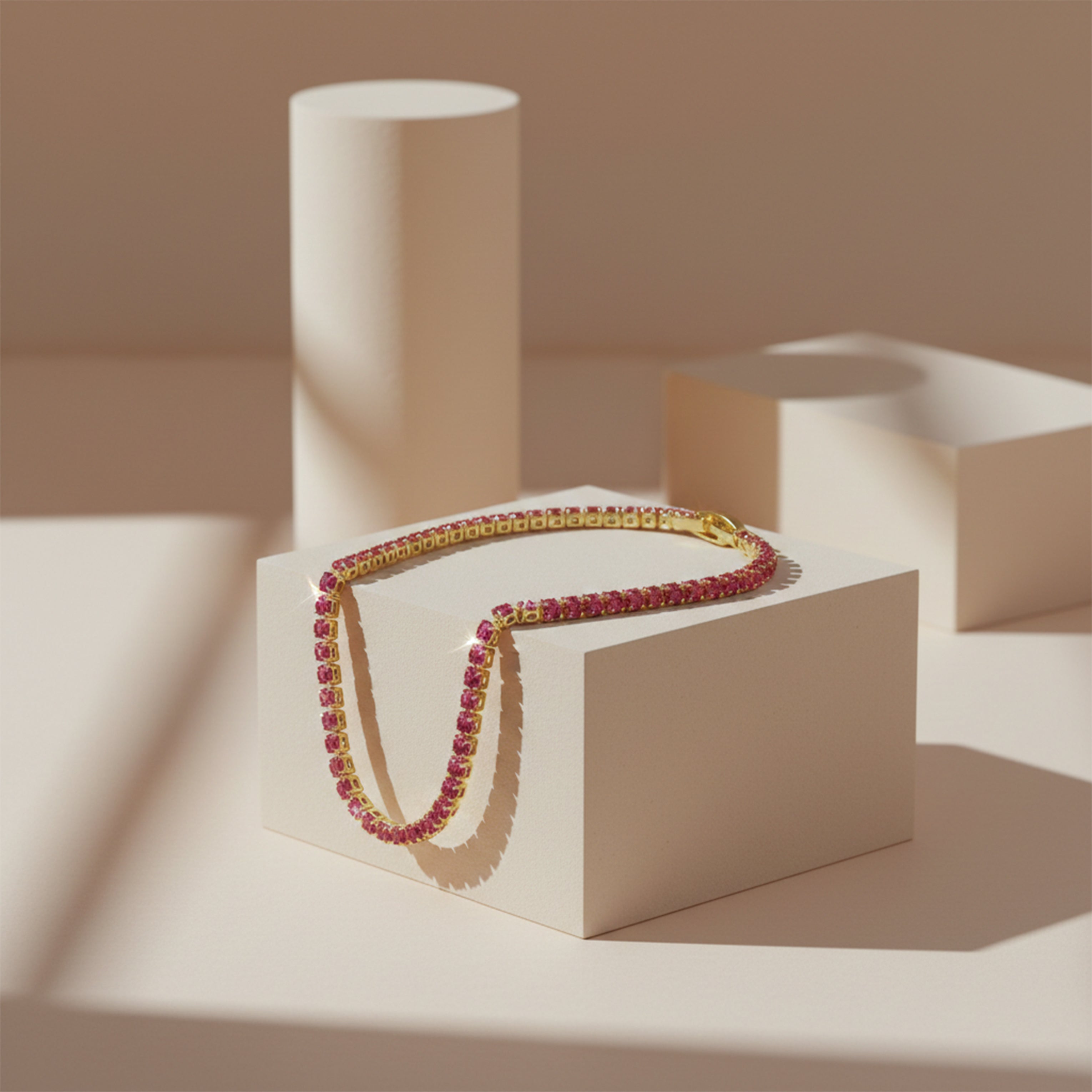 Gold Pink Tennis Bracelet GWB -82