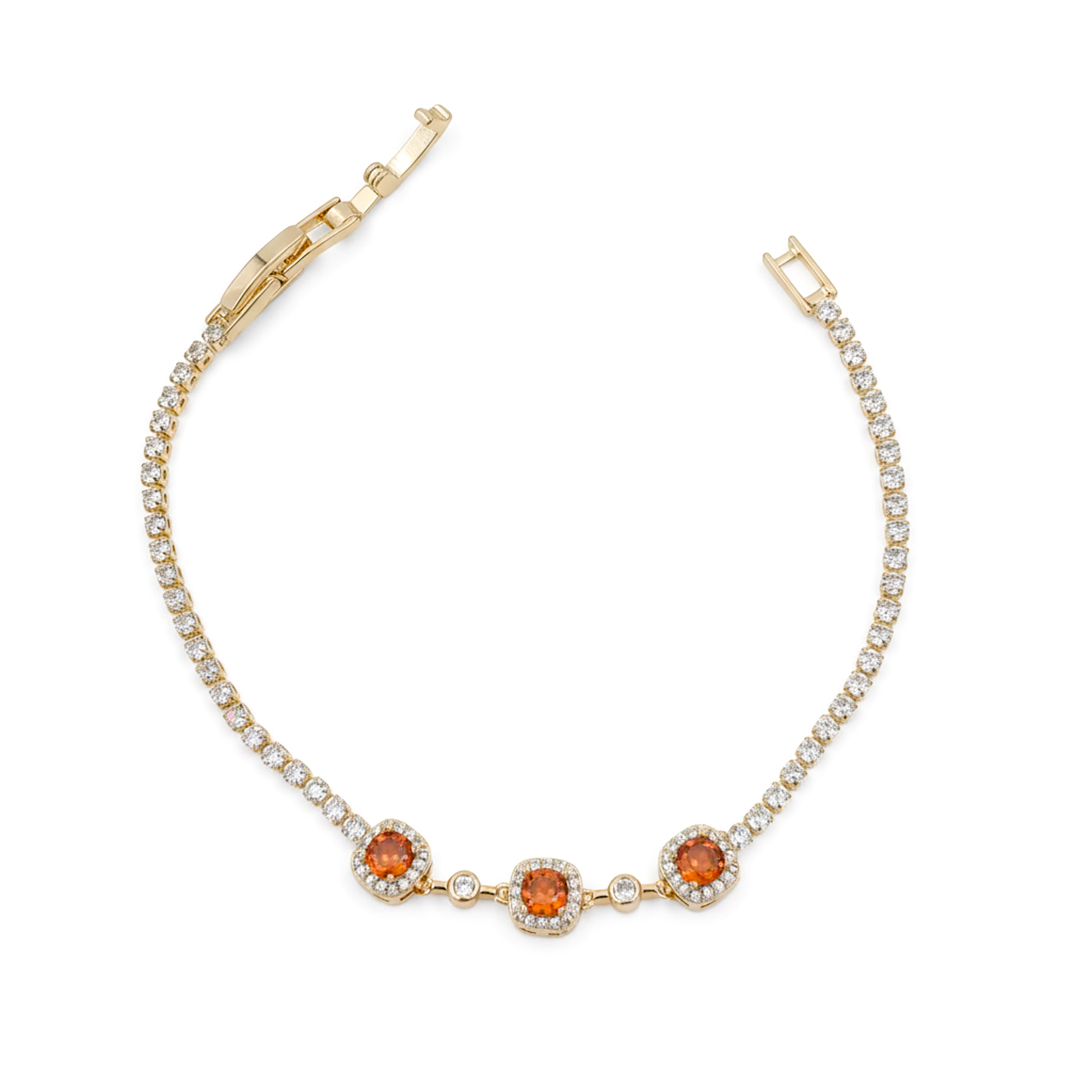 Orange Halo Crystal Tennis Bracelet GWB -94
