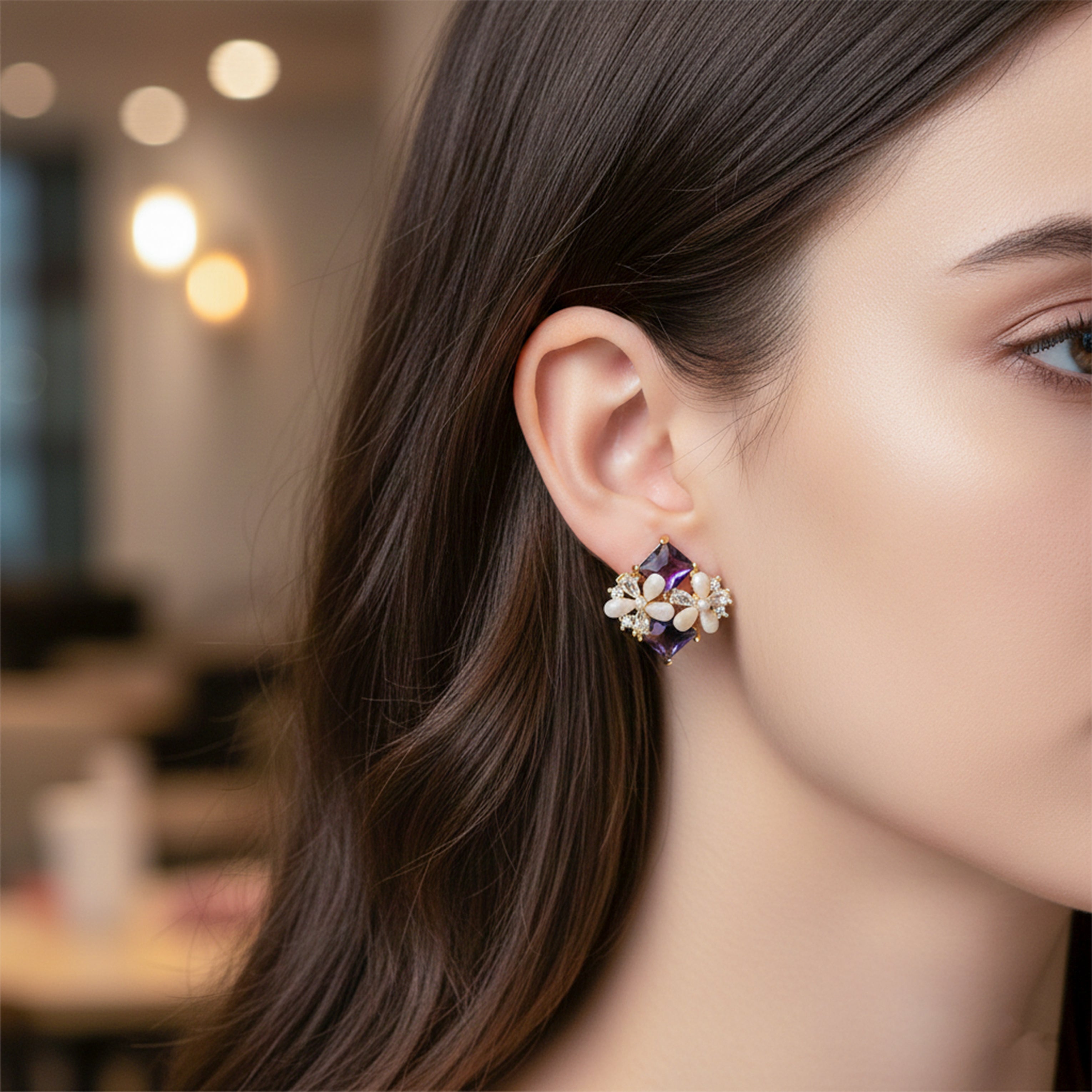 Elegant Floral Gemstone Stud Earrings GWE -126