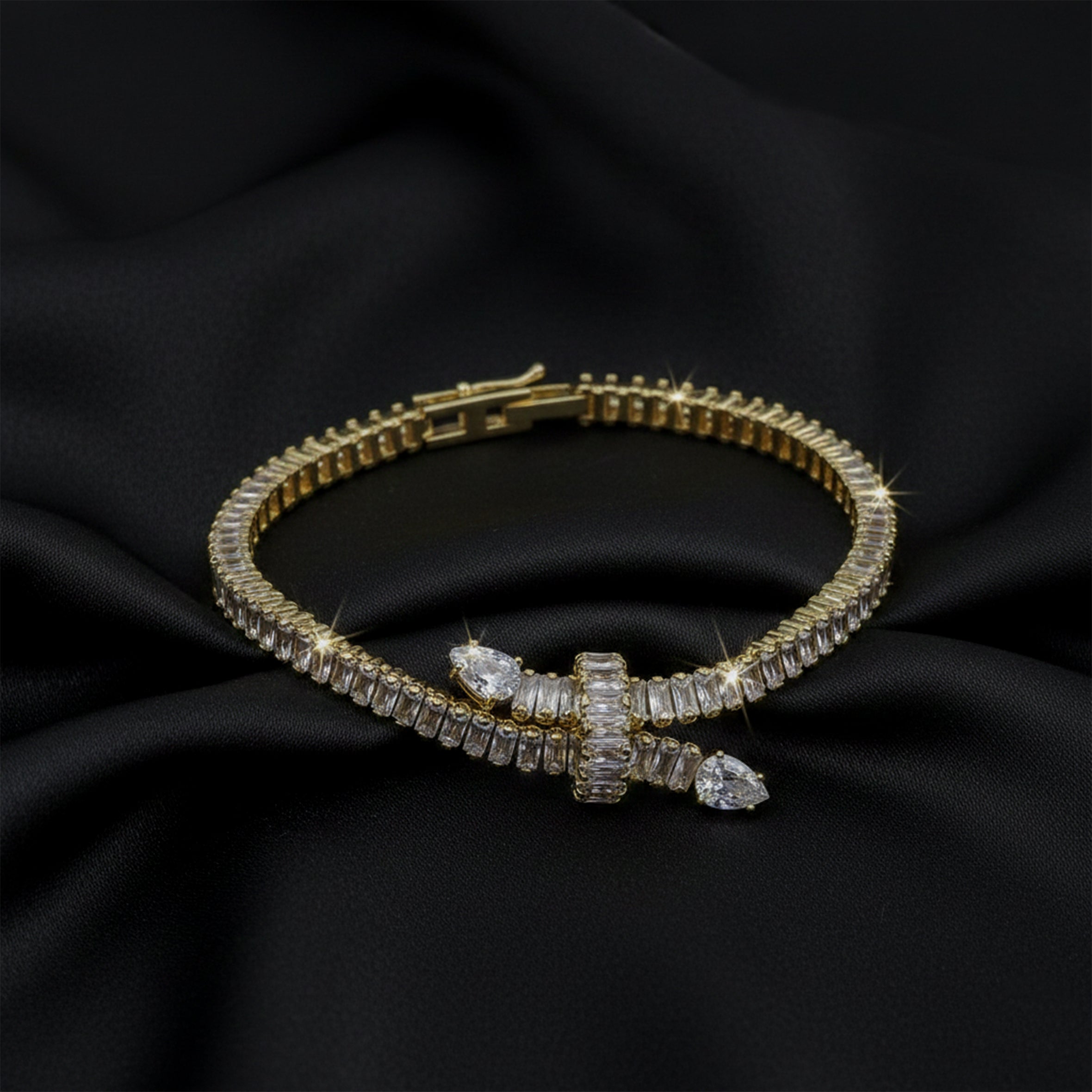 Golden Baguette Bow Tennis Bracelet GWB -127