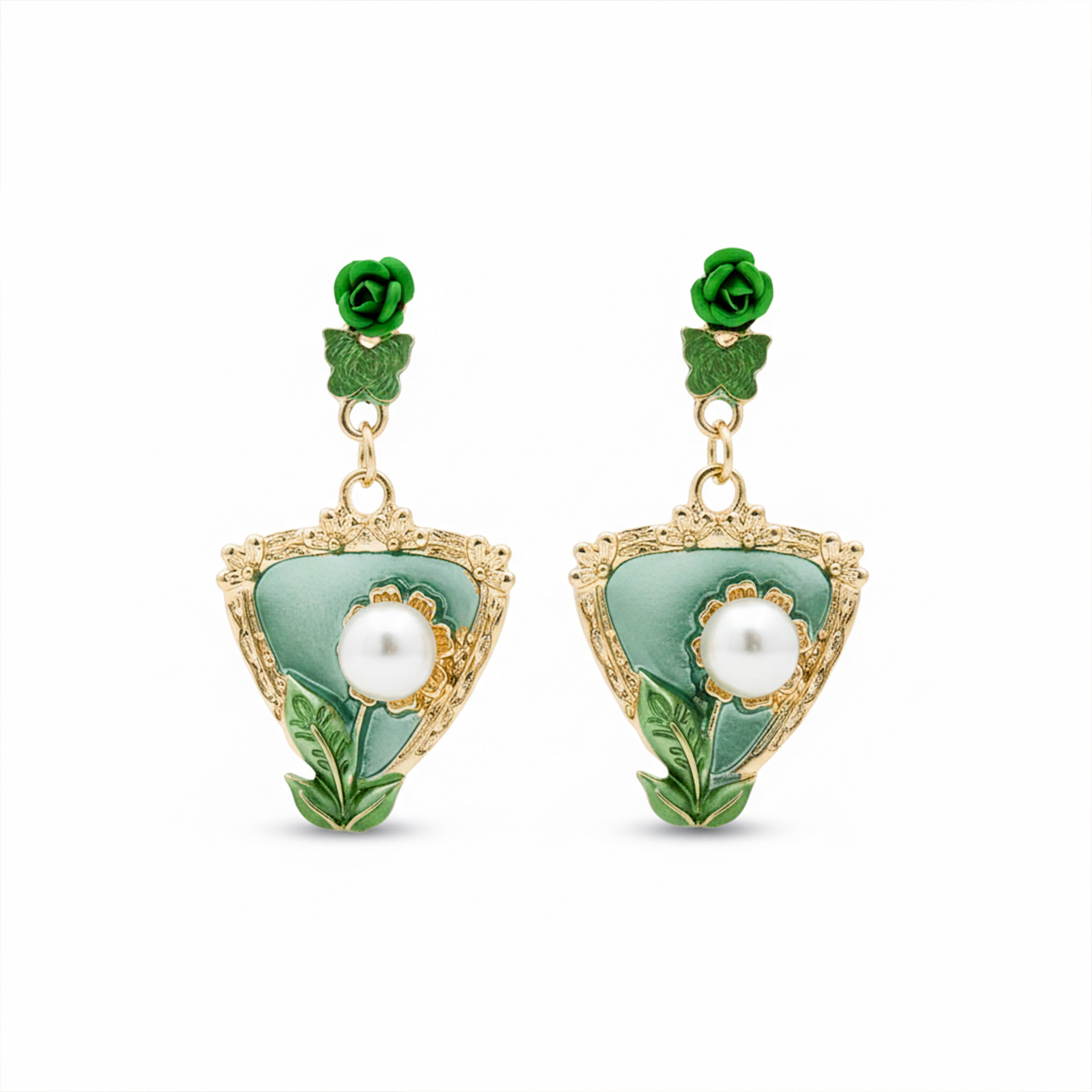 Emerald Rose Pearl Drop Earrings GWE -220